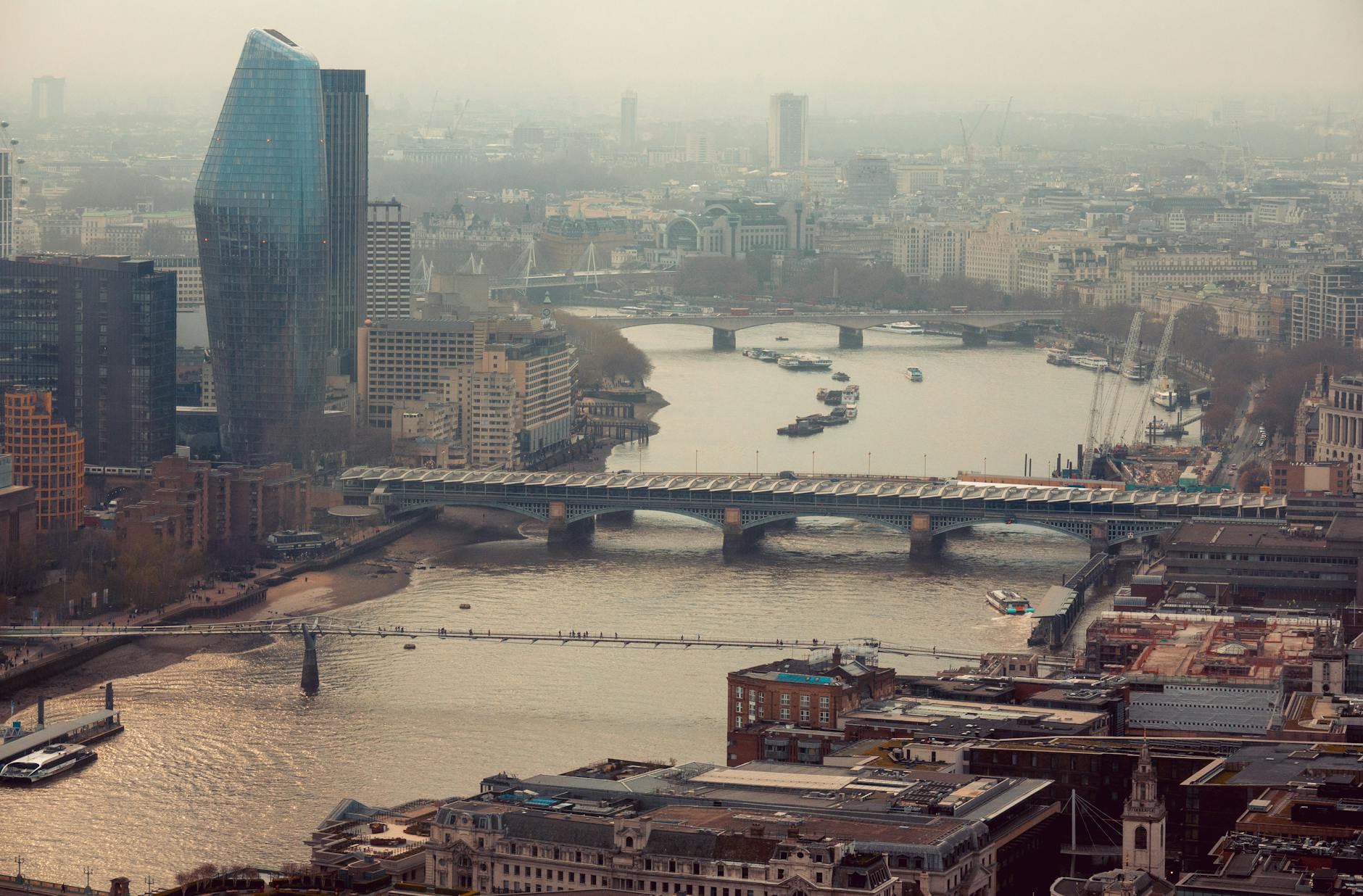 Aerial view of the River Thames and London skyline