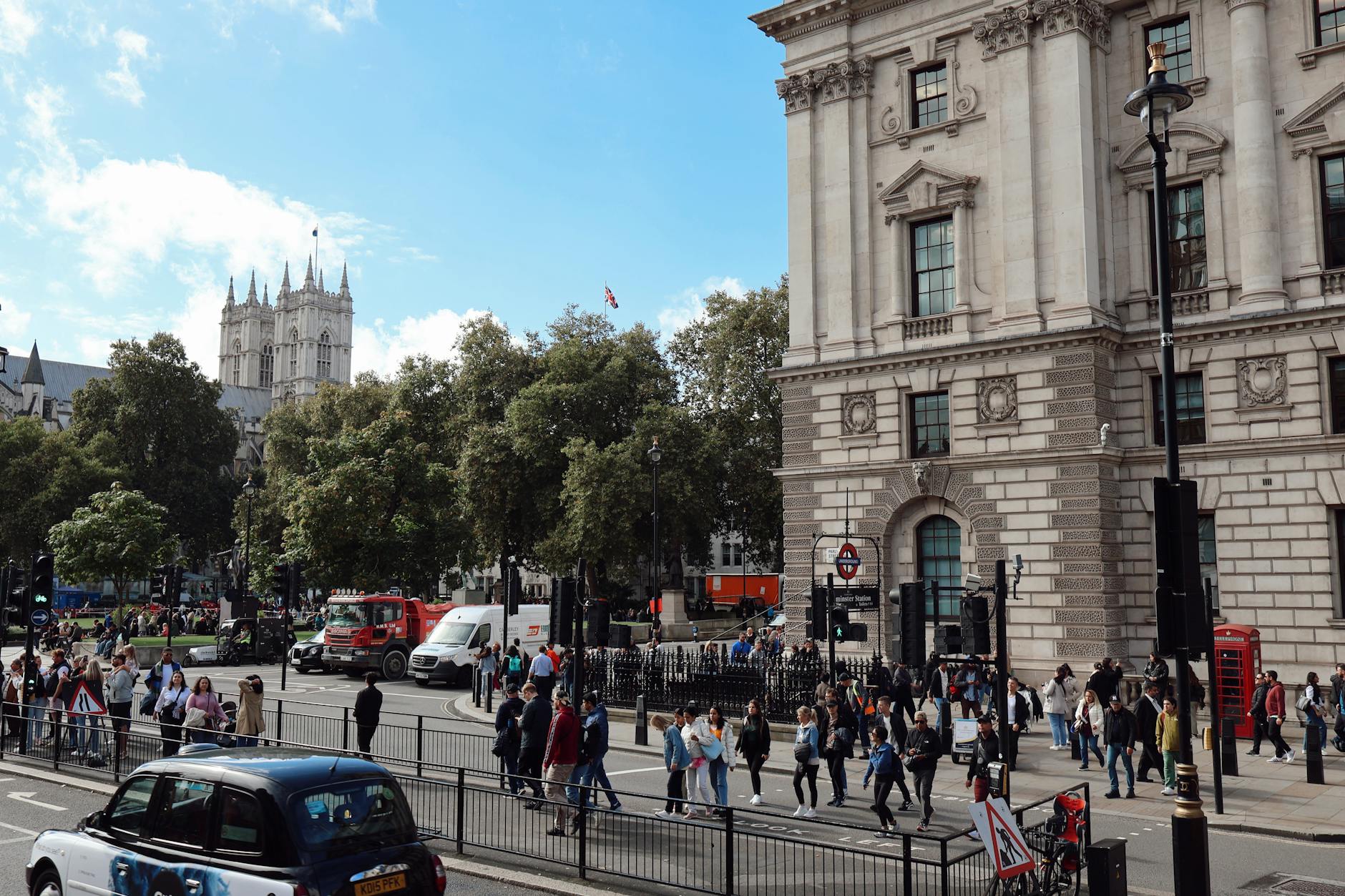 Busy London street near Westminster Abbey