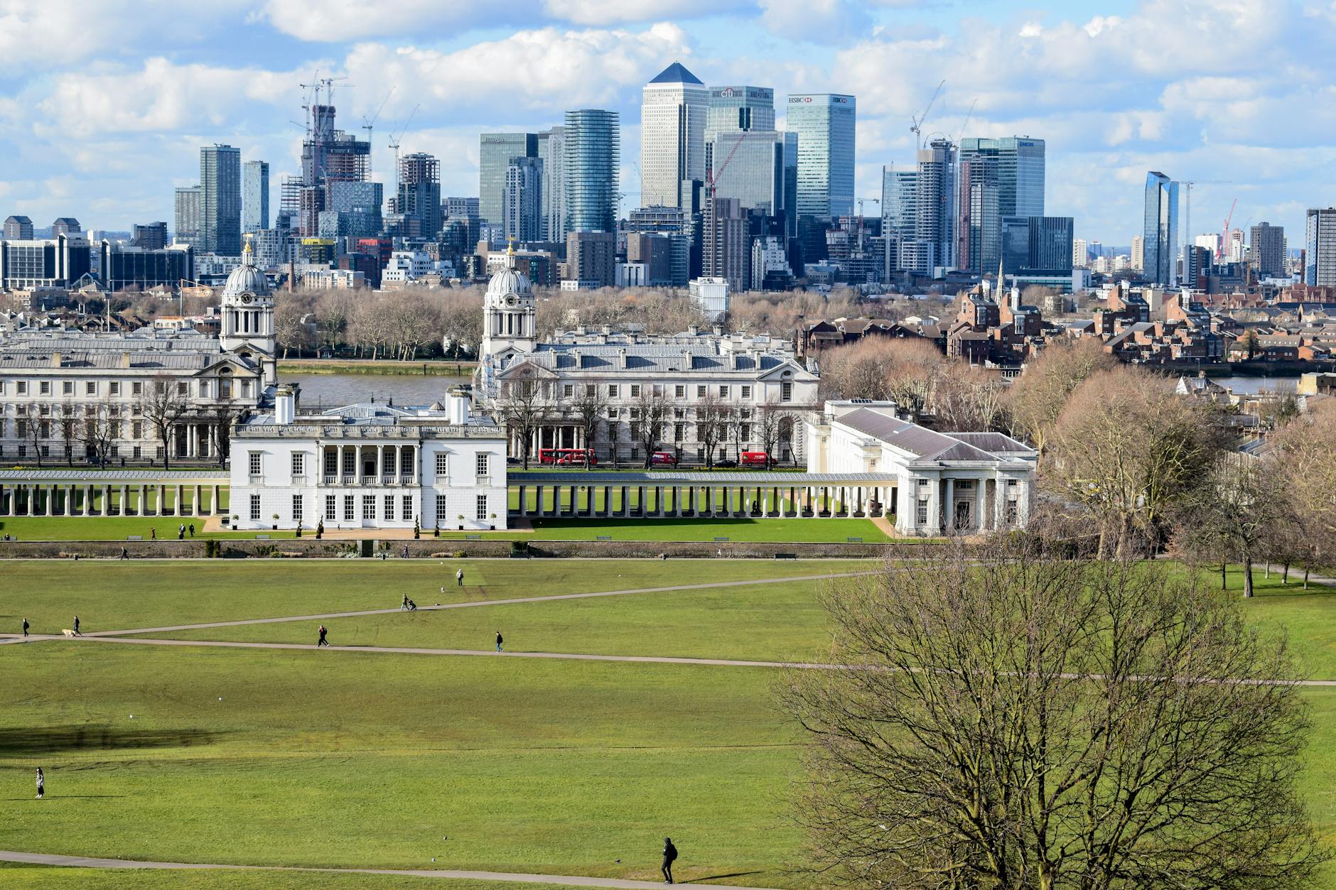 Greenwich Park view toward Canary Wharf in London