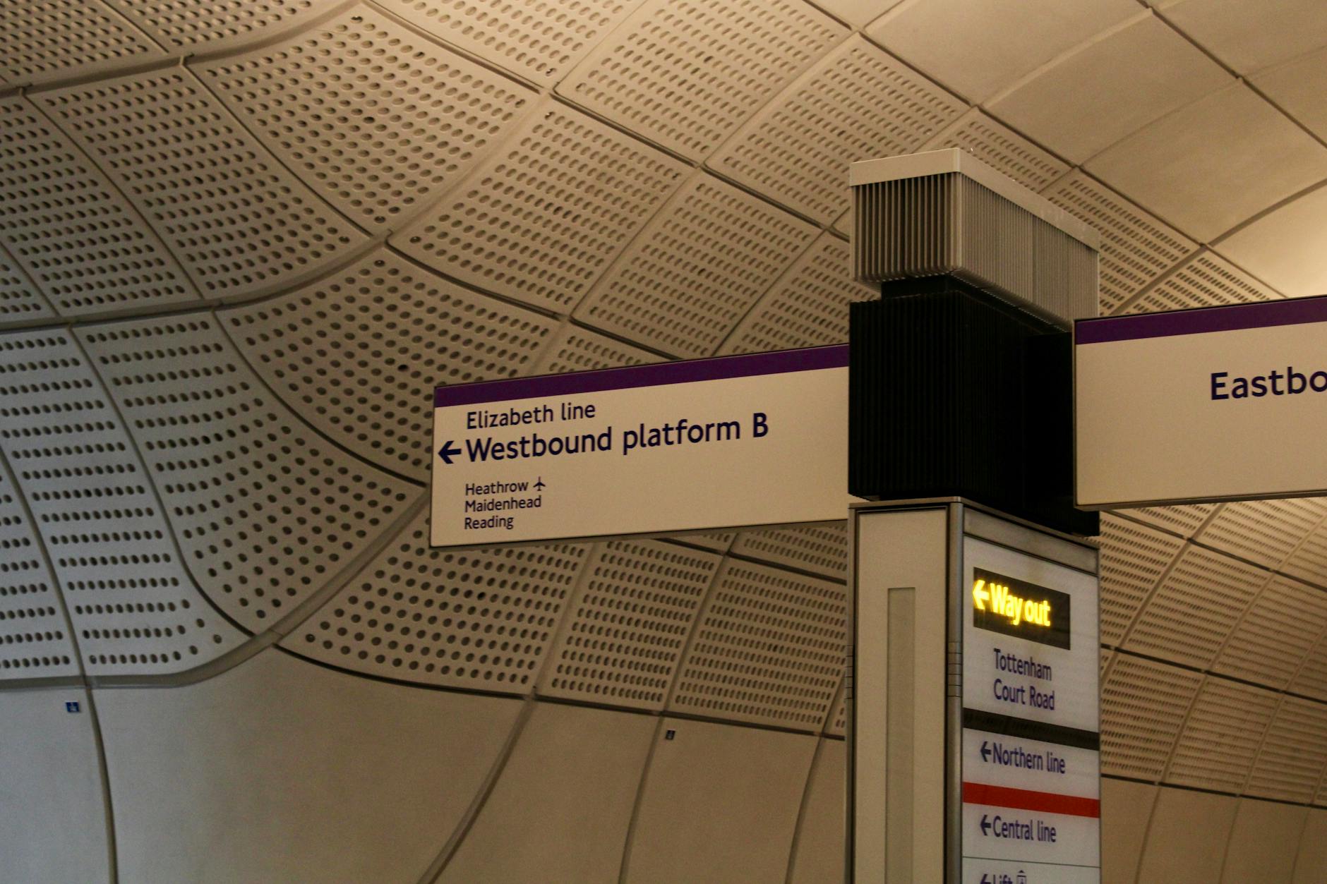Elizabeth line signage inside a London station