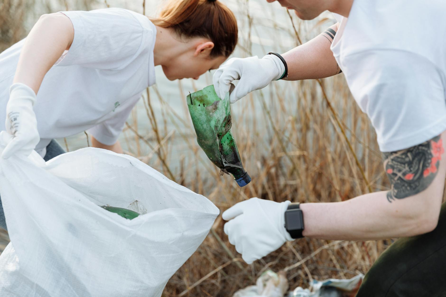 Volunteers picking up litter outdoors