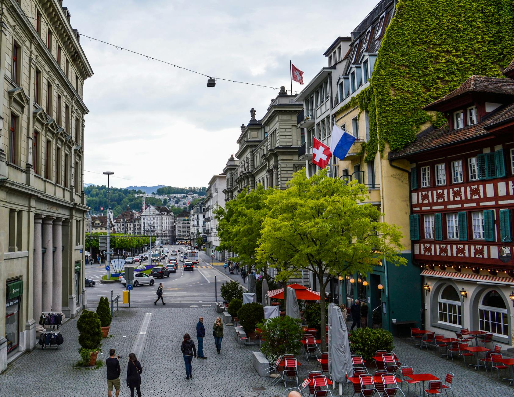 Lucerne Old Town pedestrian street context for conference travel report planning.