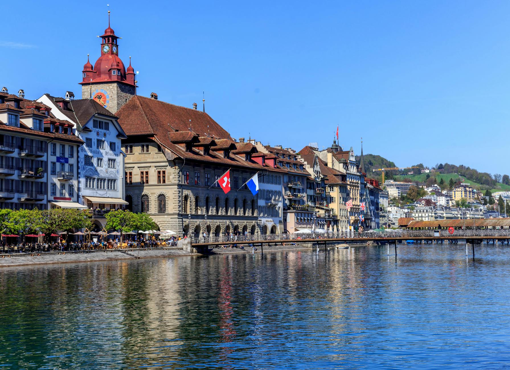 Lucerne waterfront buildings context for conference preparation between sessions.