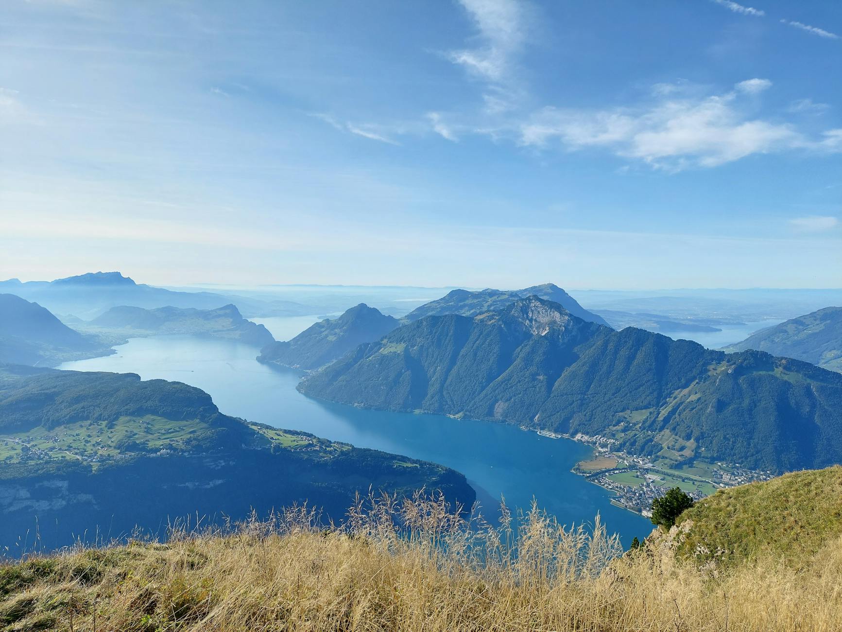 Aerial Lake Lucerne mountain landscape for outdoor travel report planning.