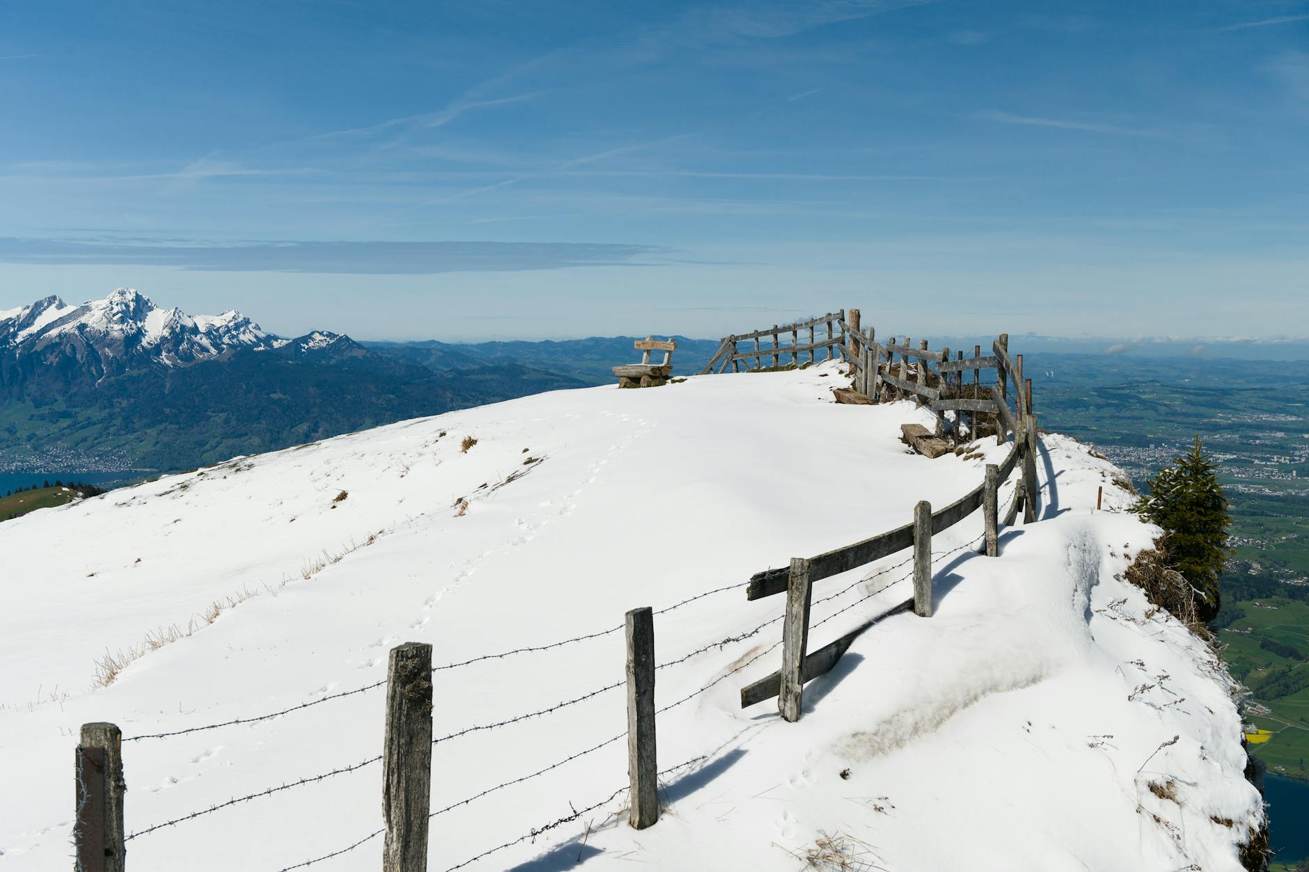 Snow on Mount Rigi for Lucerne outdoor gear and layer planning.