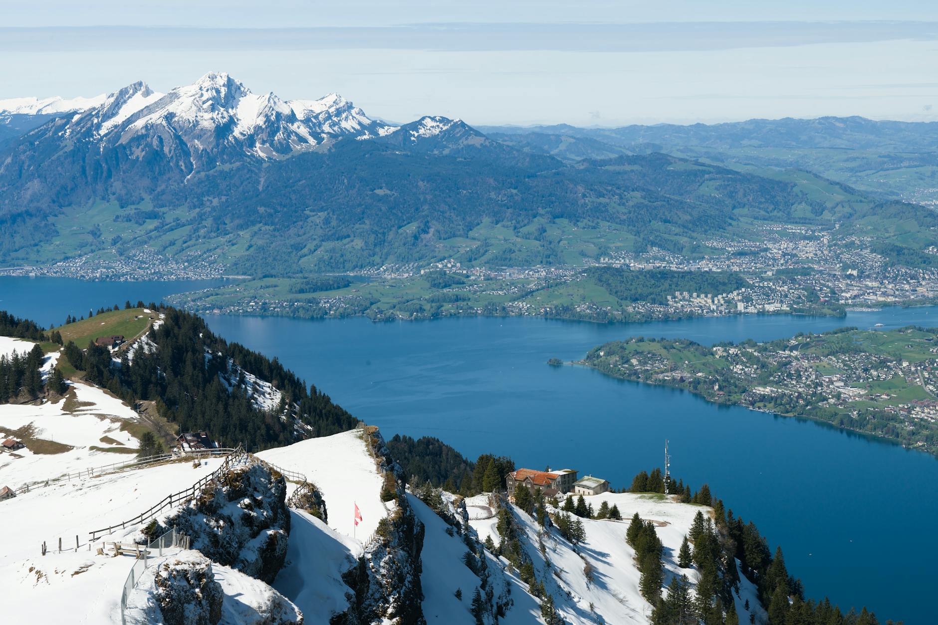 Snowy Mount Rigi above Lake Lucerne for weather and visibility planning.