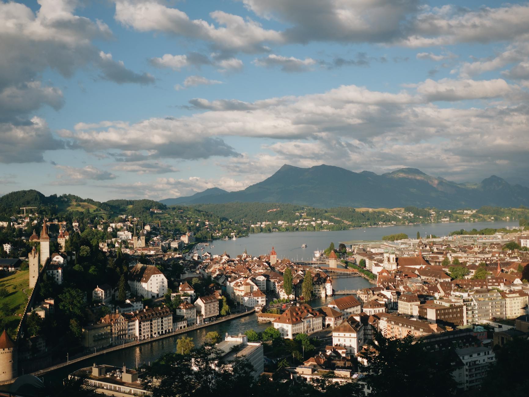 Lucerne aerial city and lake view context for business travel report planning.