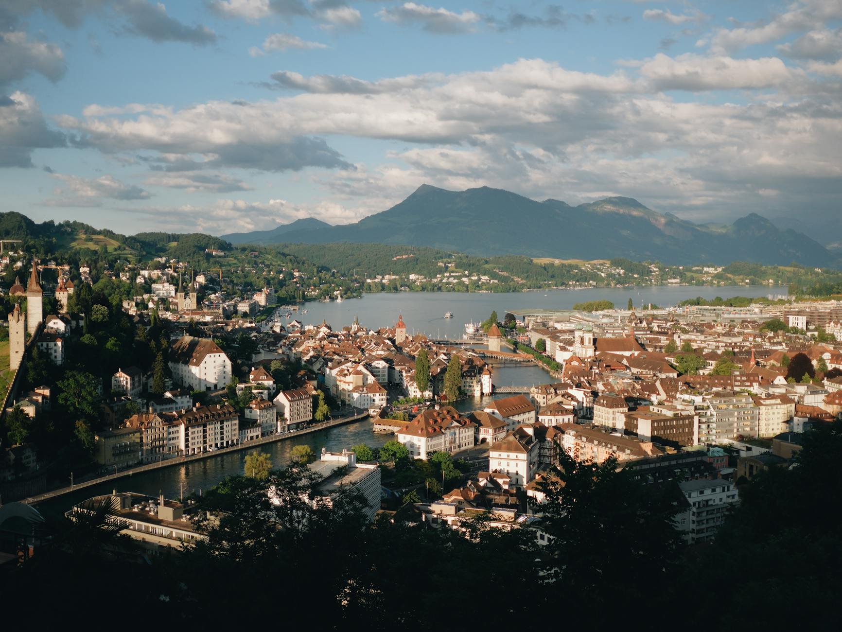 Aerial Lucerne lake and city context for business travel planning.
