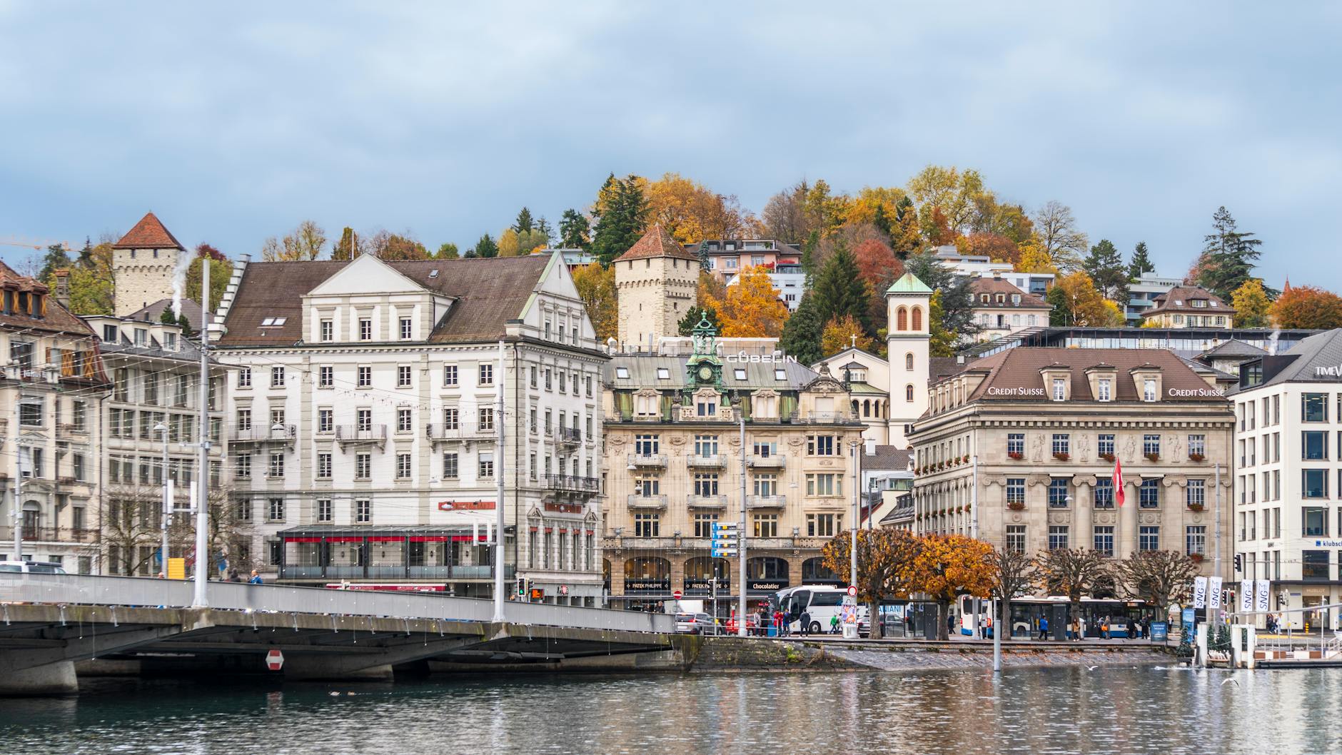 Lucerne waterfront and historic buildings for content creator planning.