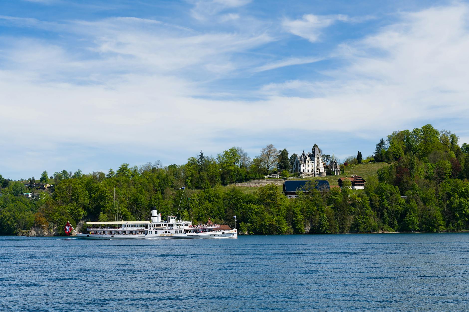 Paddle steamer on Lake Lucerne for timed reservation planning.
