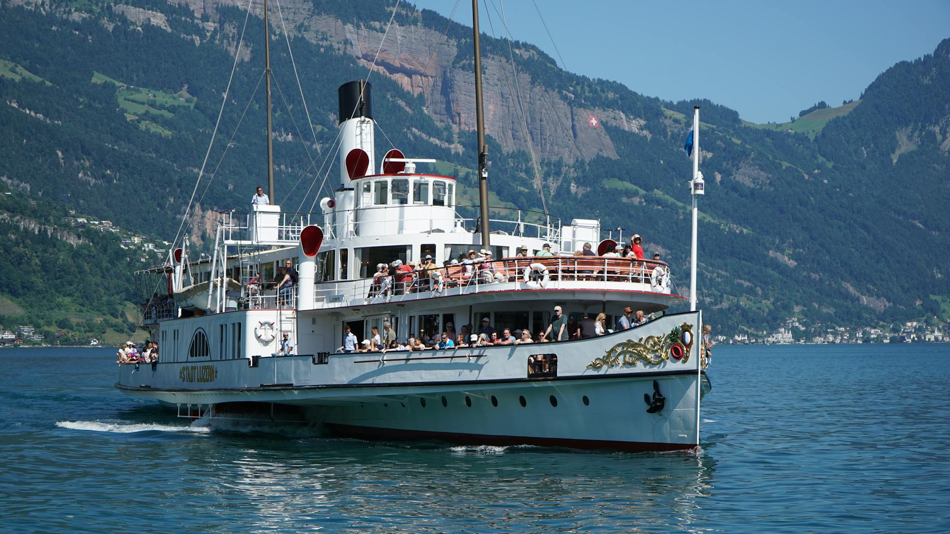 Scenic Lake Lucerne cruise context for family meal and snack planning.