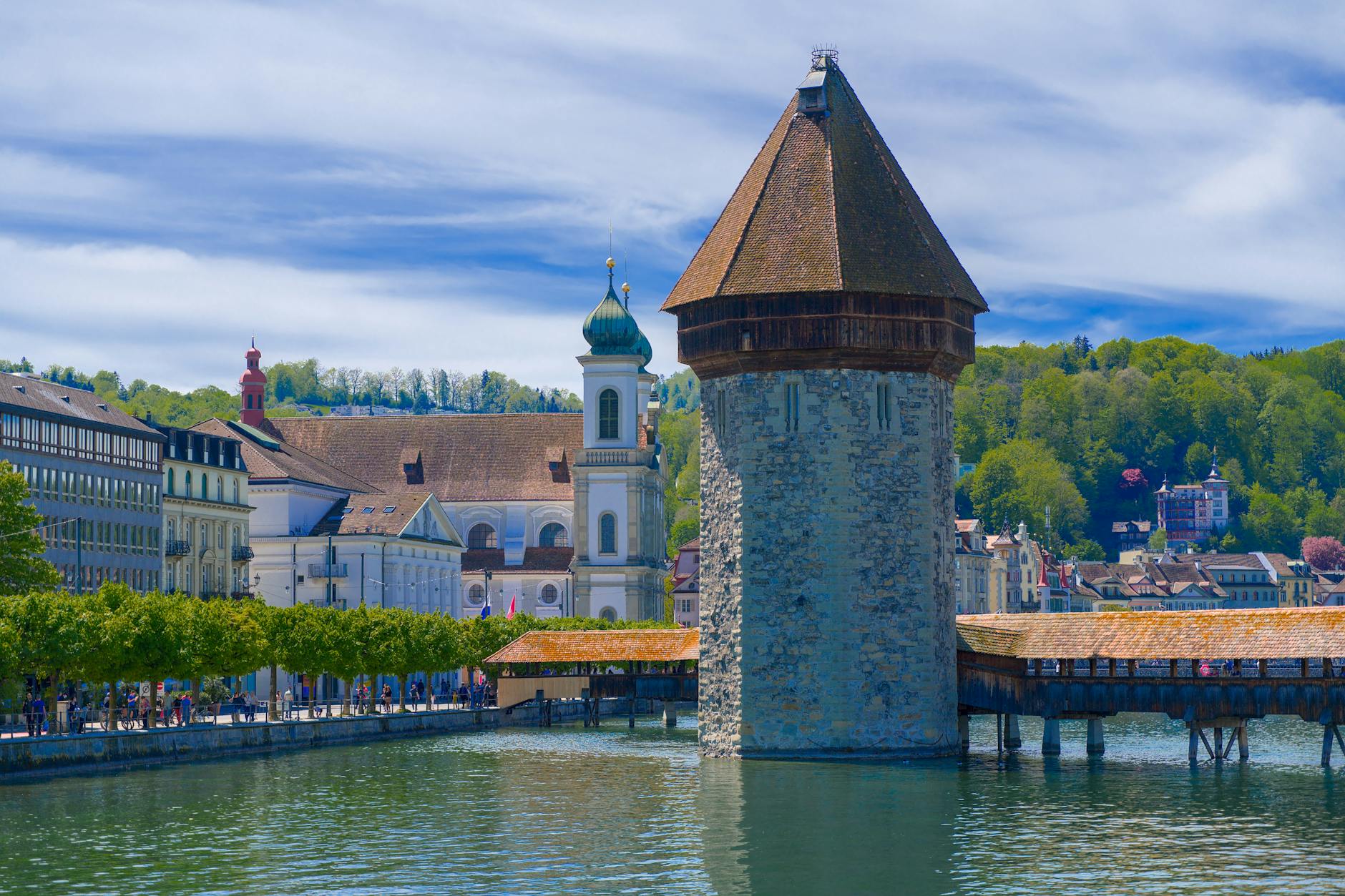 Chapel Bridge and Lucerne water tower for journalist visual planning.