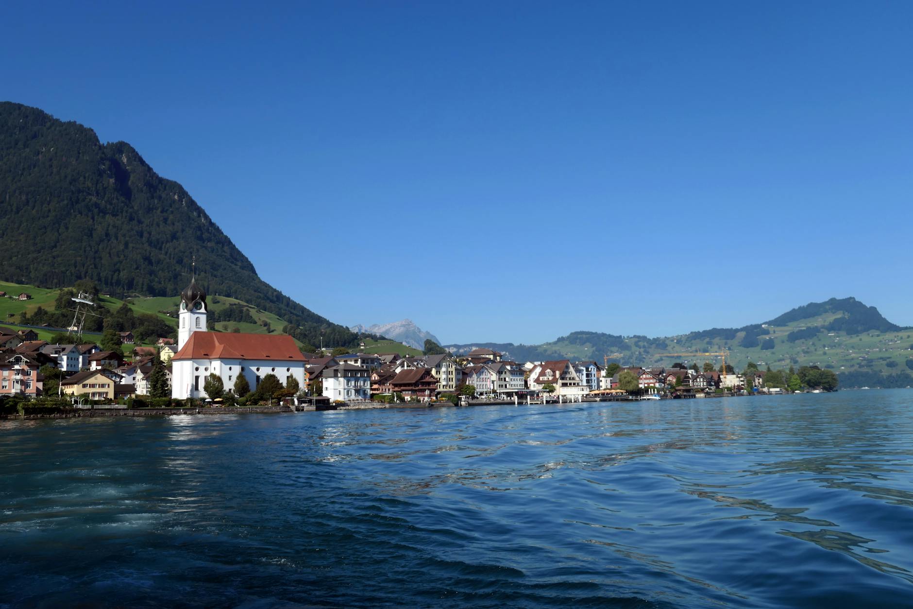 Lake Lucerne village setting for sales meal and client route planning.