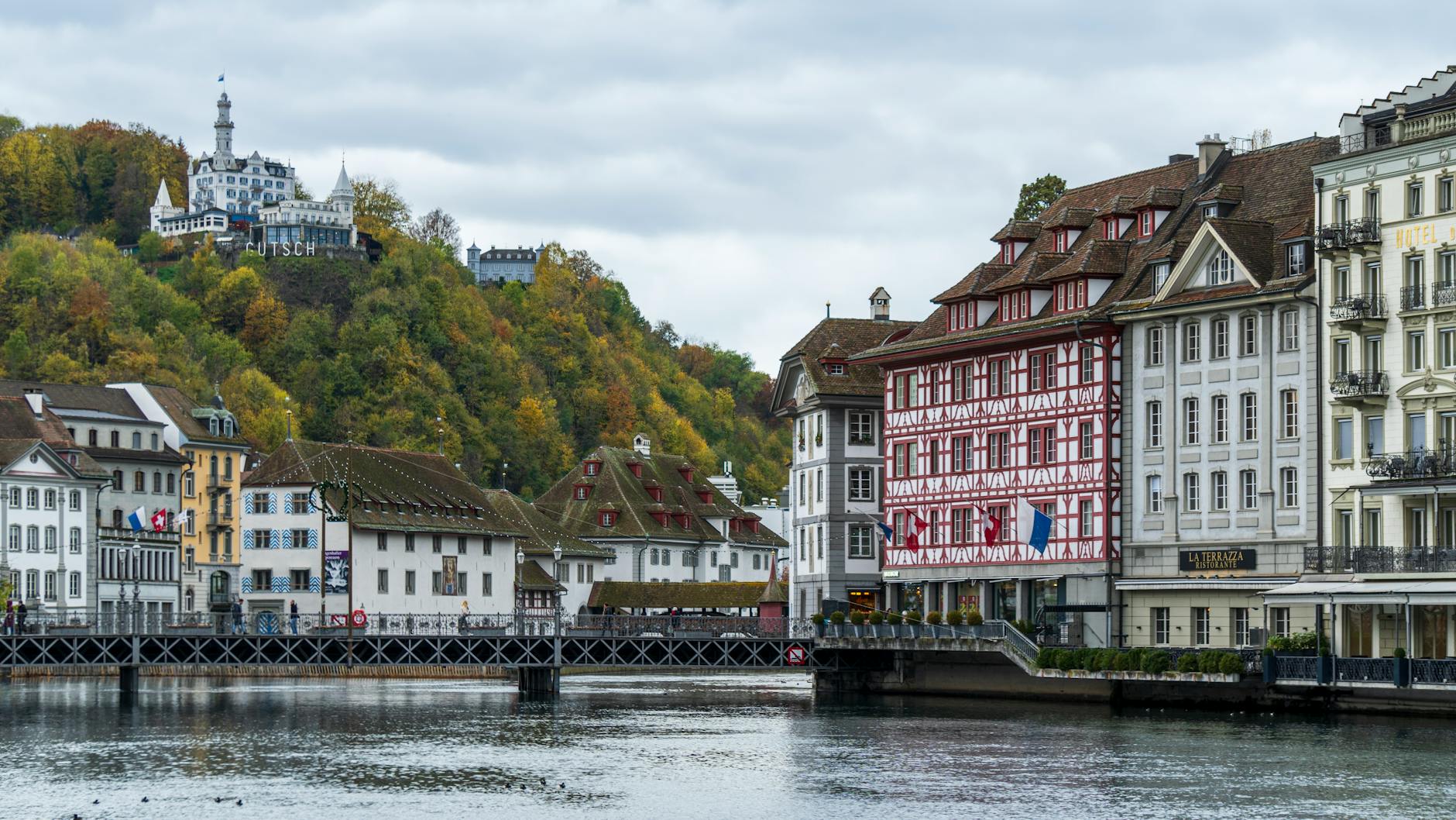 Chapel Bridge and Lucerne waterfront for sales meeting geography planning.