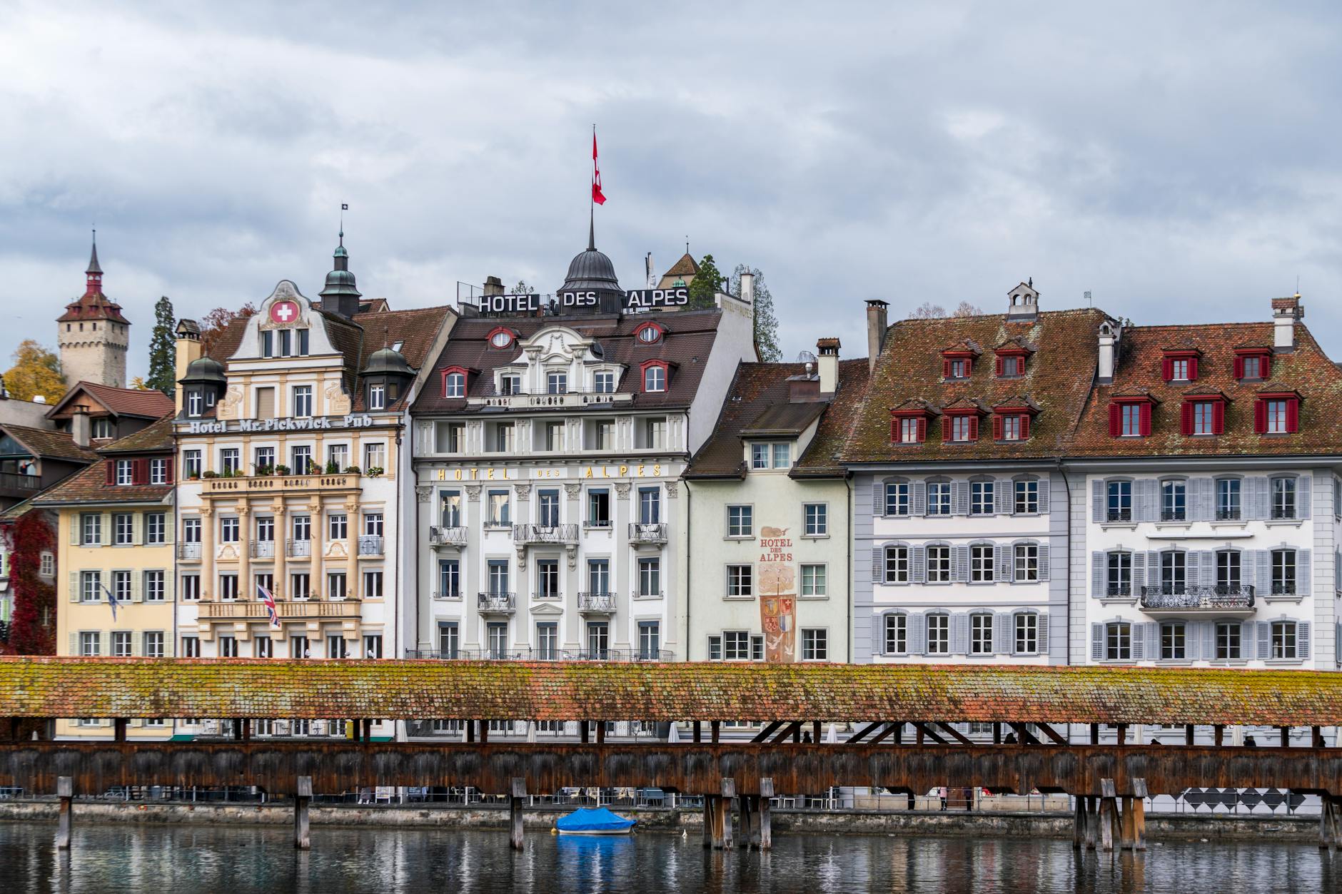 Chapel Bridge and Lucerne architecture for sales travel report planning.