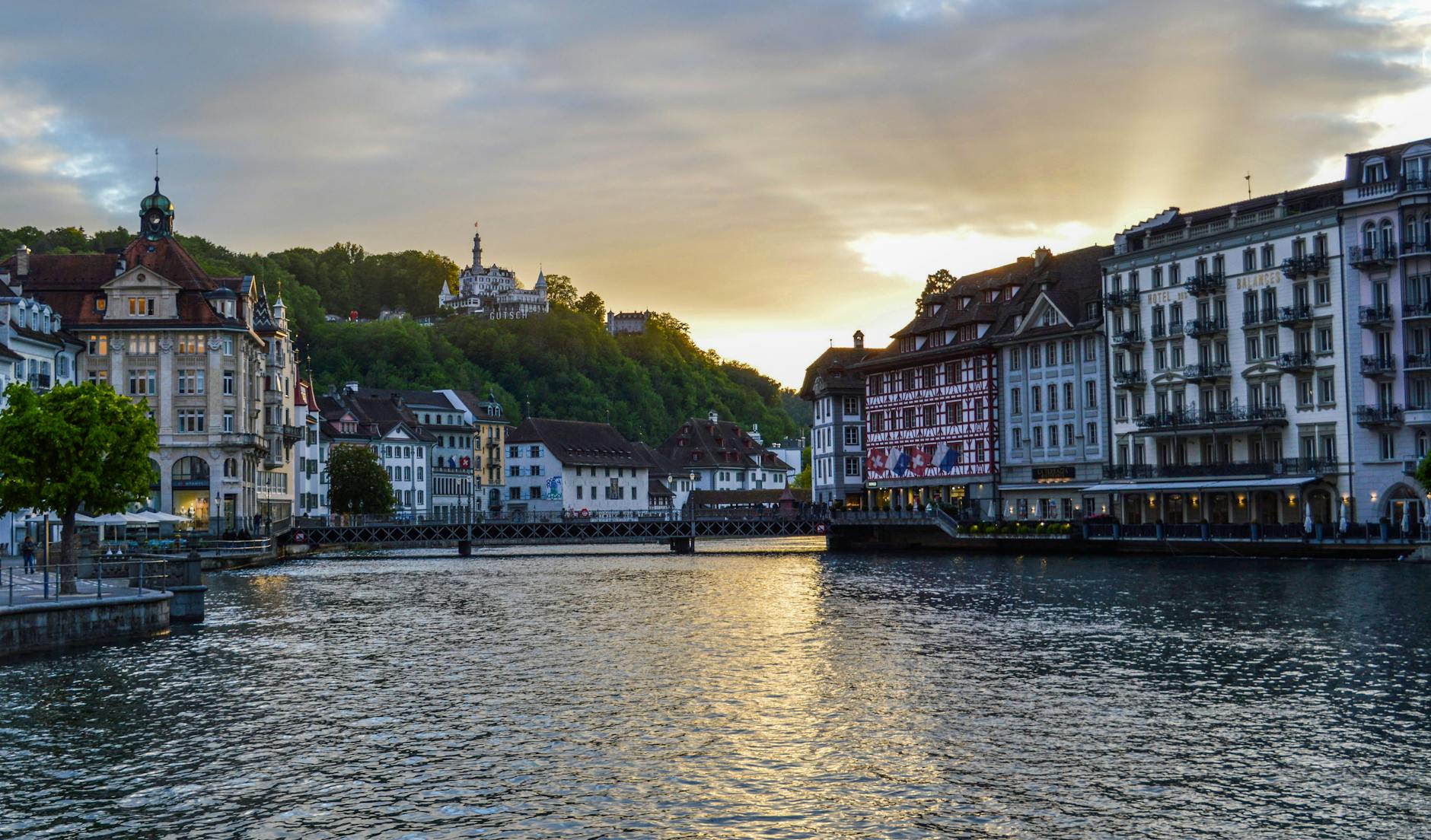 Lucerne waterfront cityscape for sales traveler route planning.