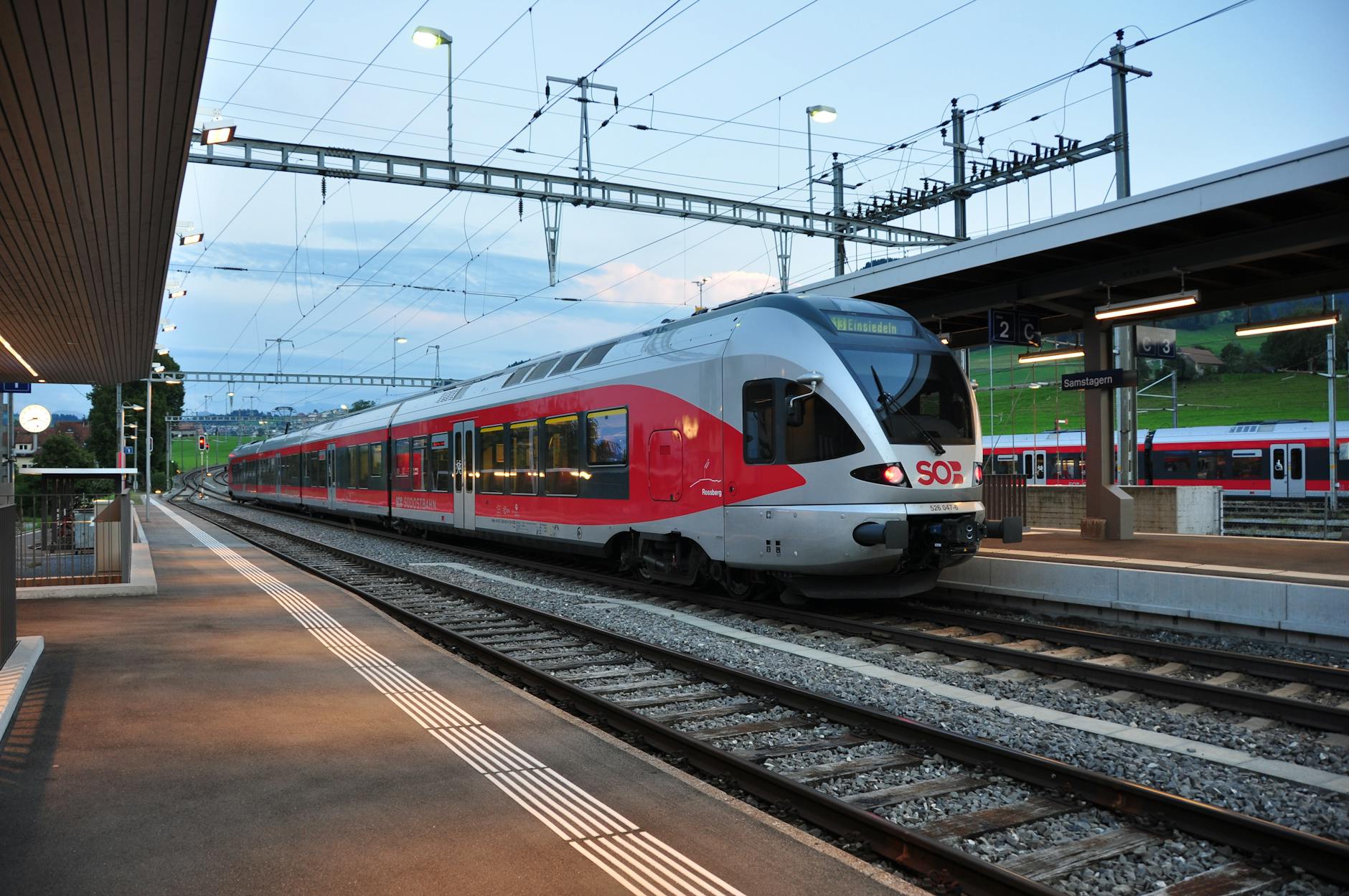Swiss train platform for Lucerne transit and stopover planning.