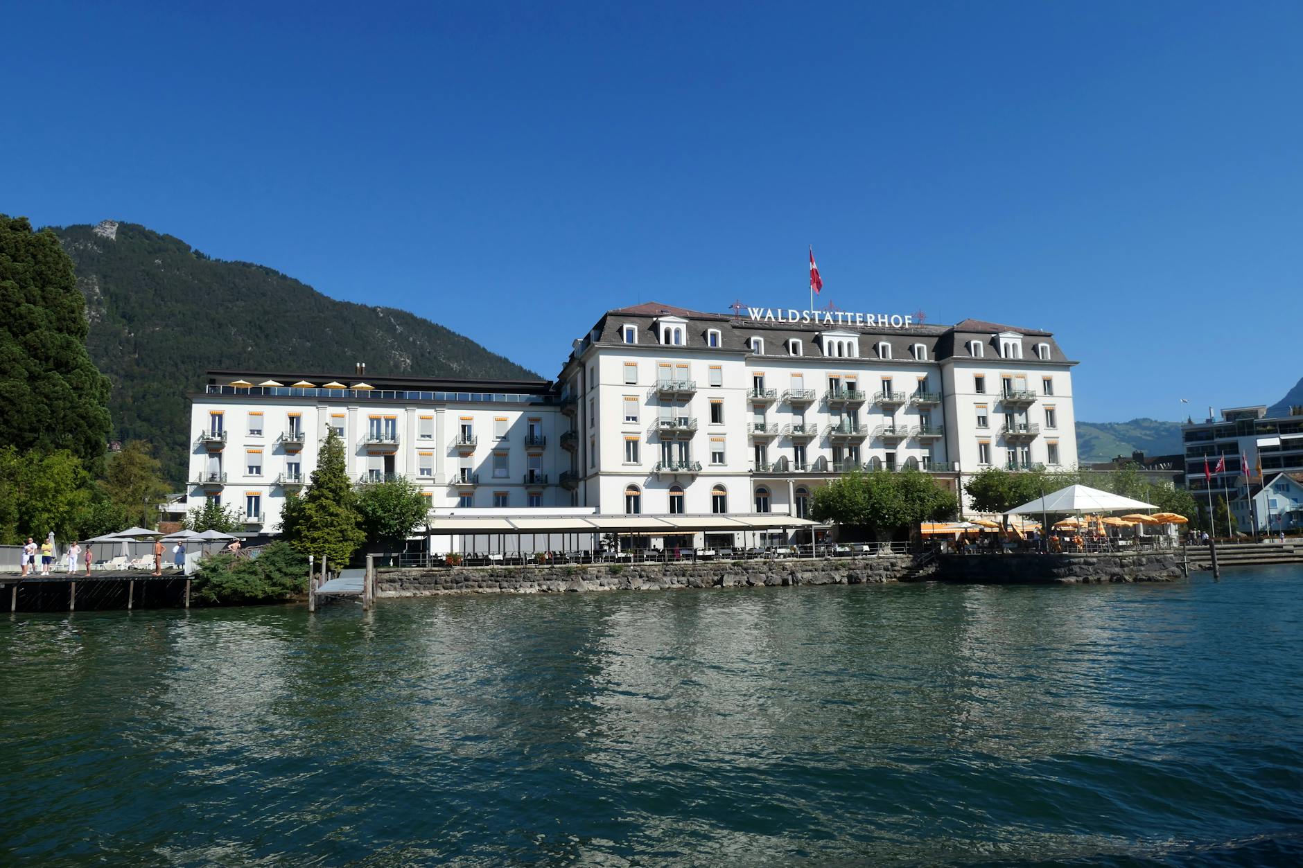 Lake Lucerne hotel view for weather and recovery planning.