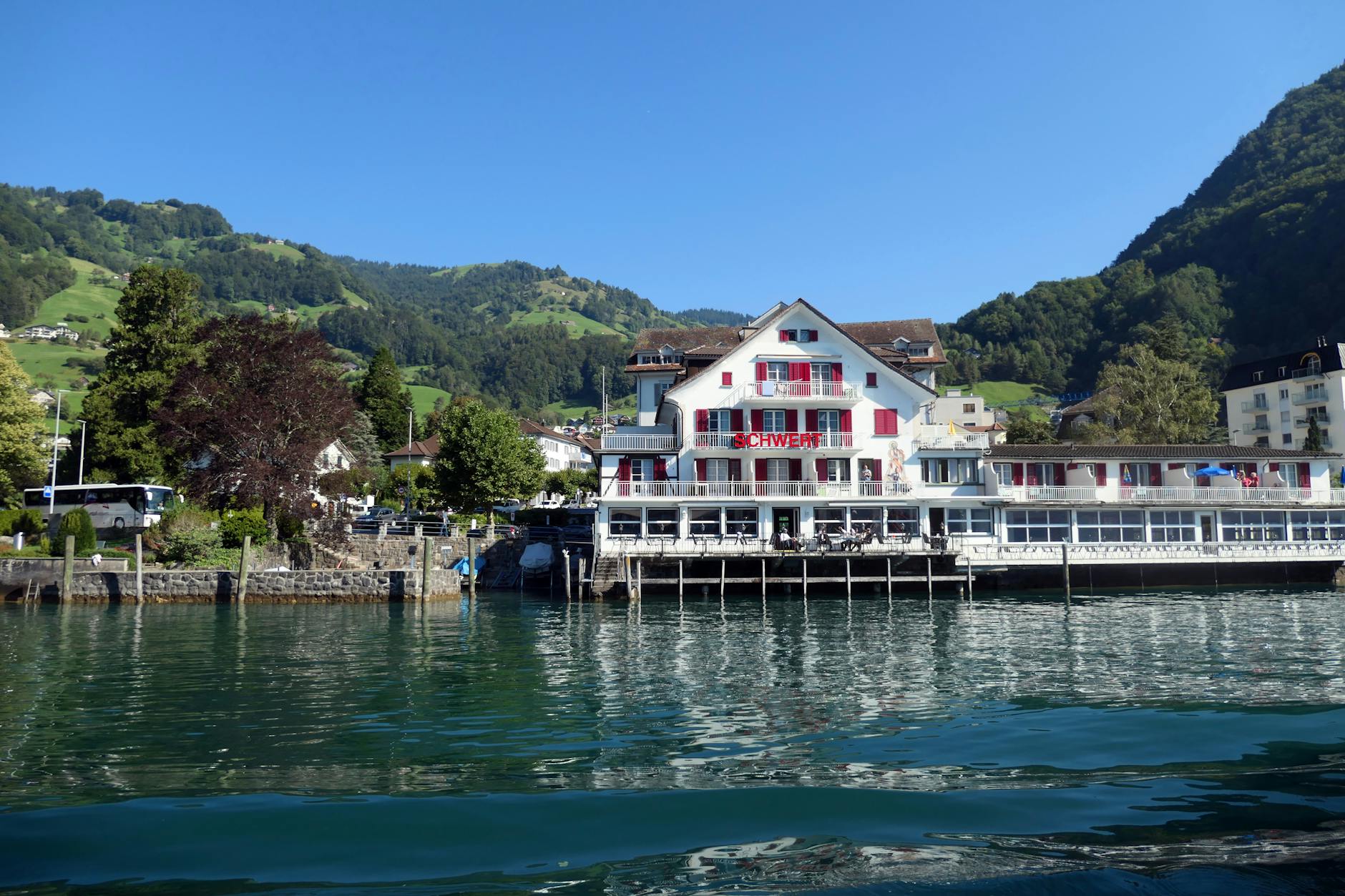 Gersau harbor on Lake Lucerne for NGO consent and community visit planning.