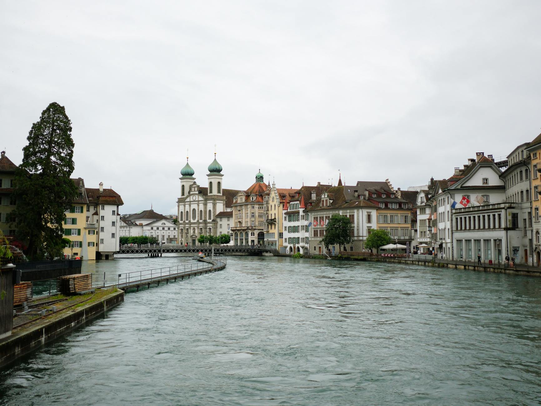 Lucerne Old Town and Reuss River context for evening route planning.