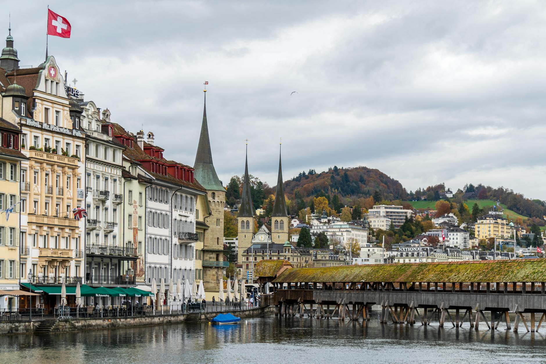 Chapel Bridge and Lucerne architecture for daylight route orientation.