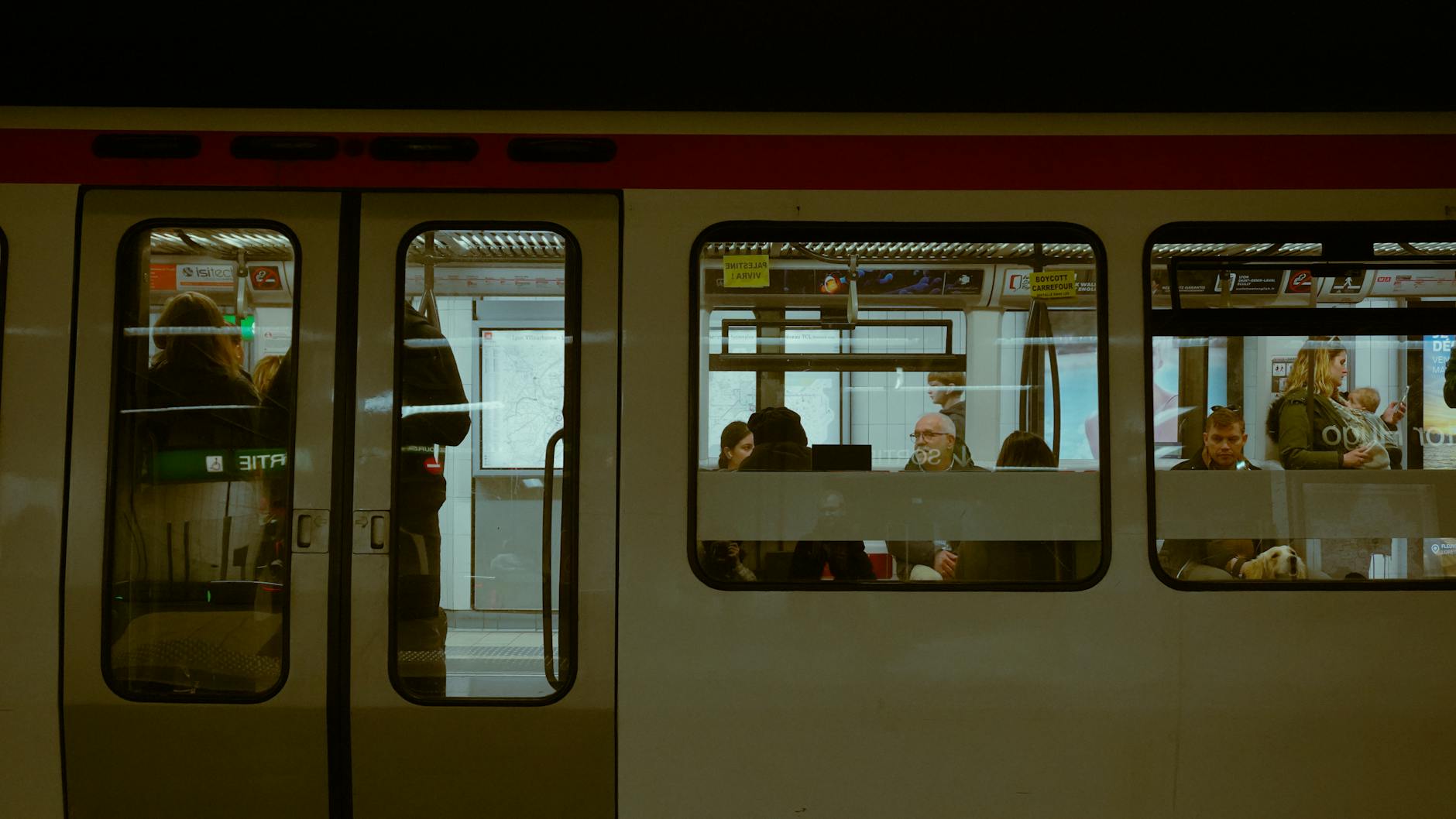 Passengers commuting on the Lyon subway