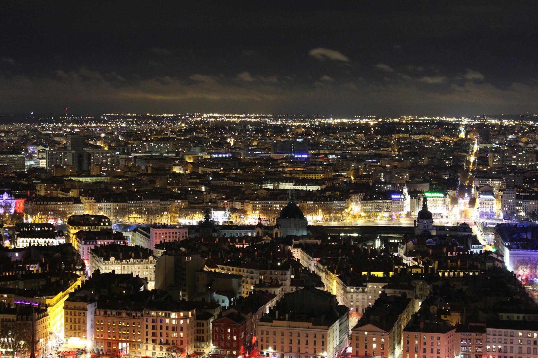 Illuminated cityscape at night