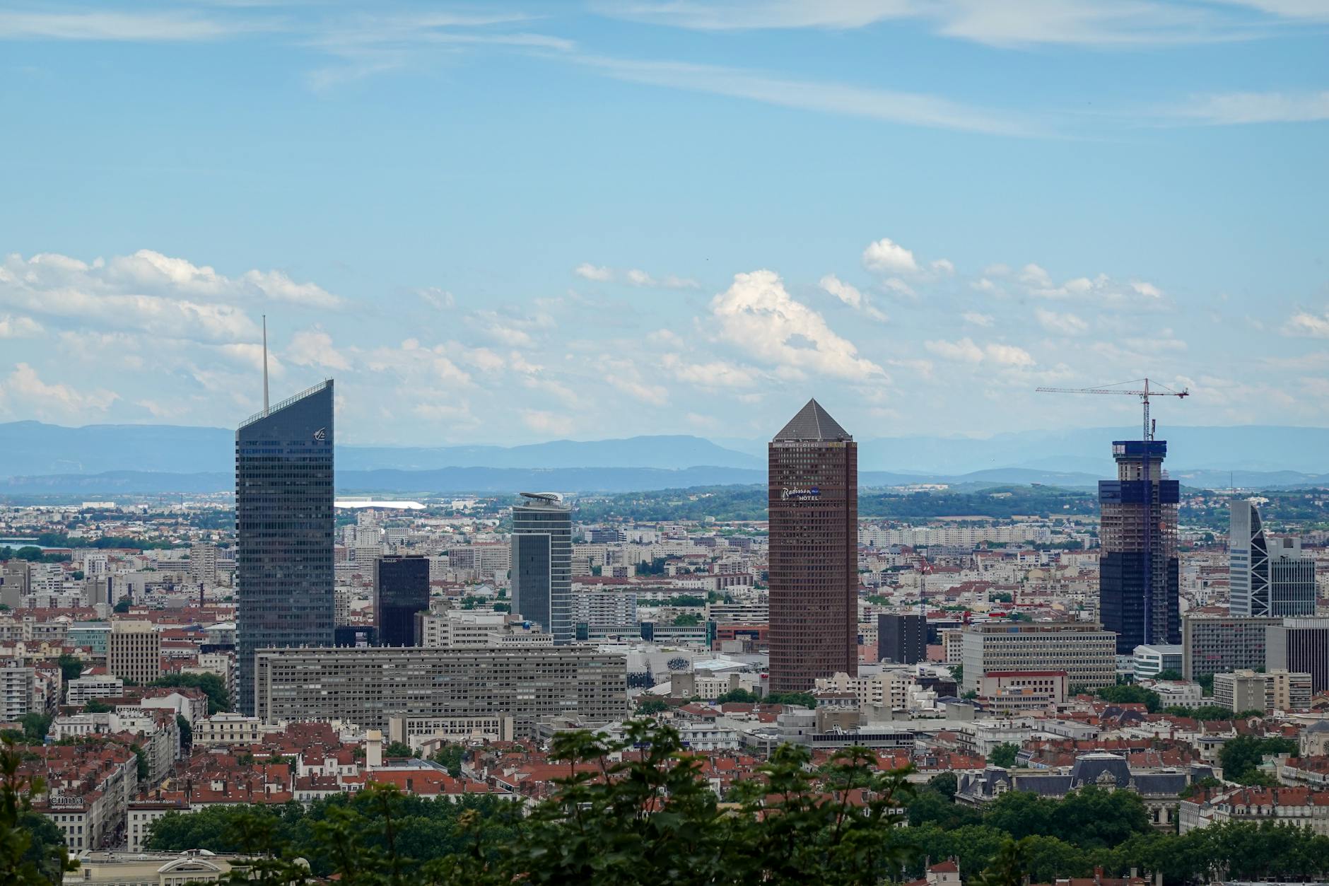 Lyon cityscape with modern towers under a clear sky