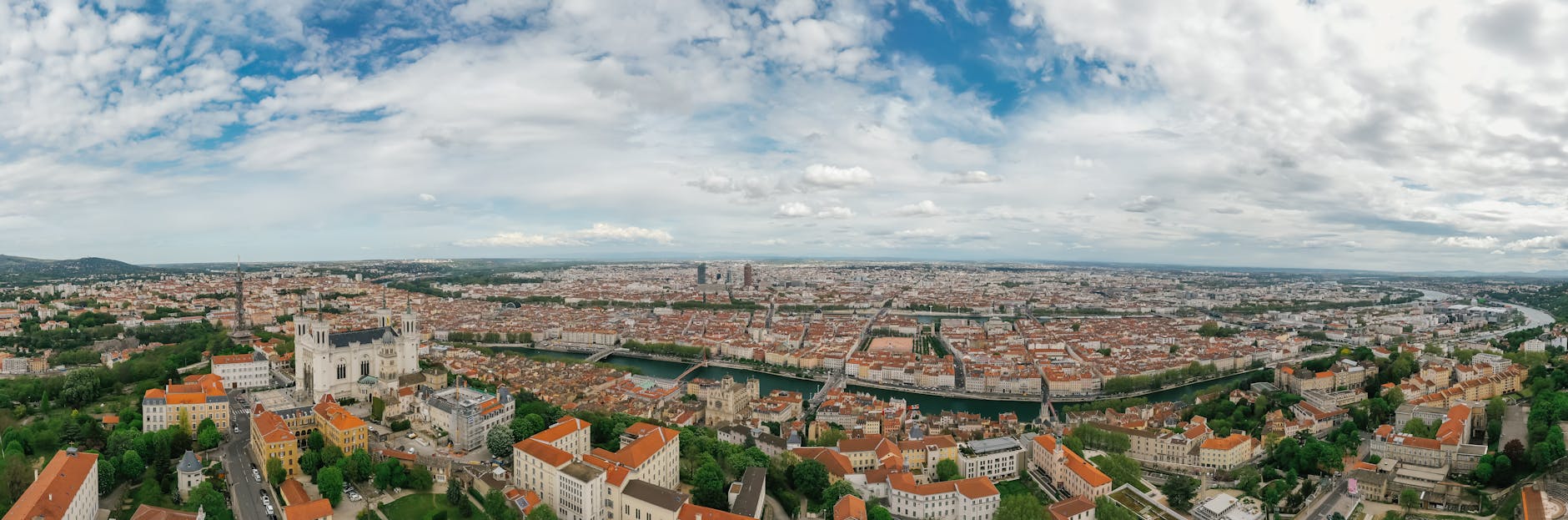 Aerial view of Lyon and the Saone River