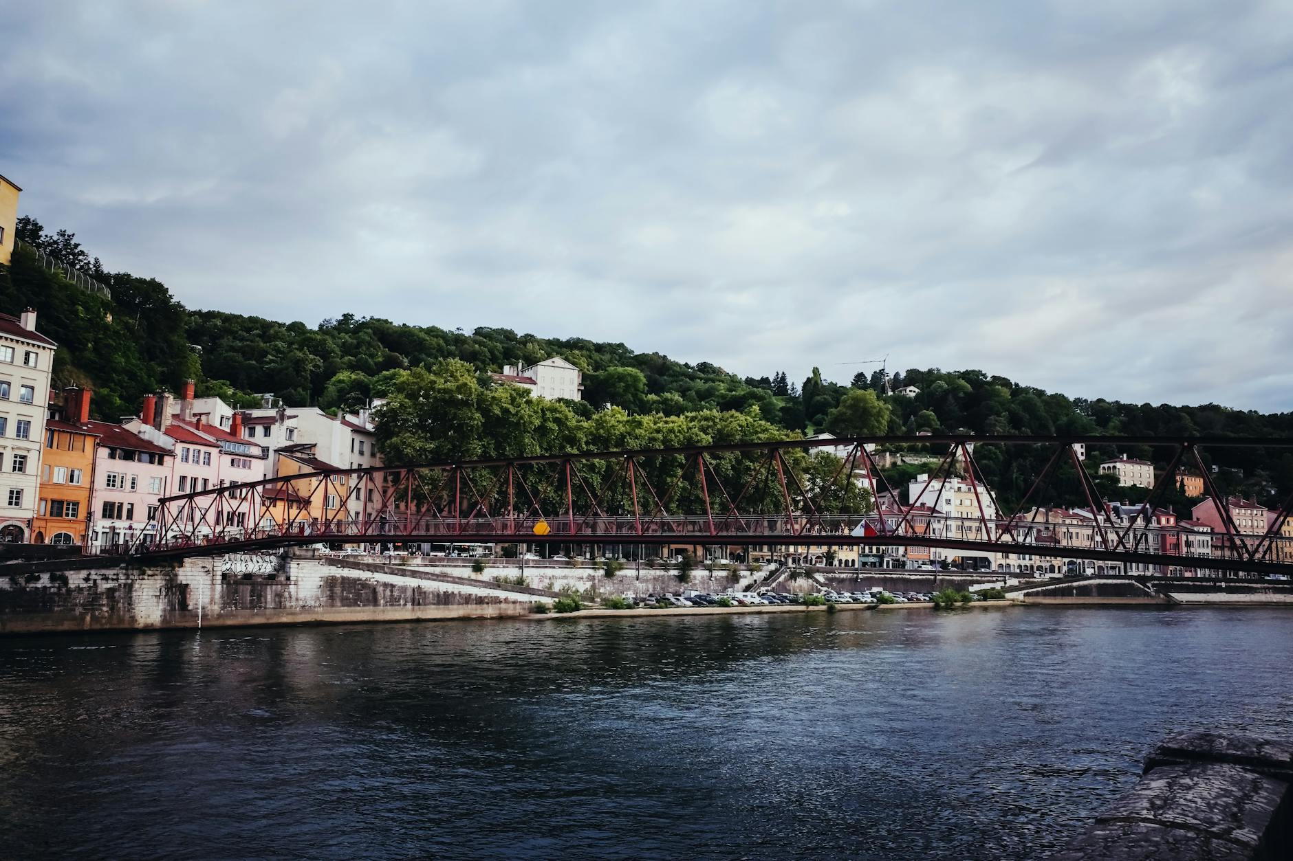 Historic footbridge over the Saone River in Lyon