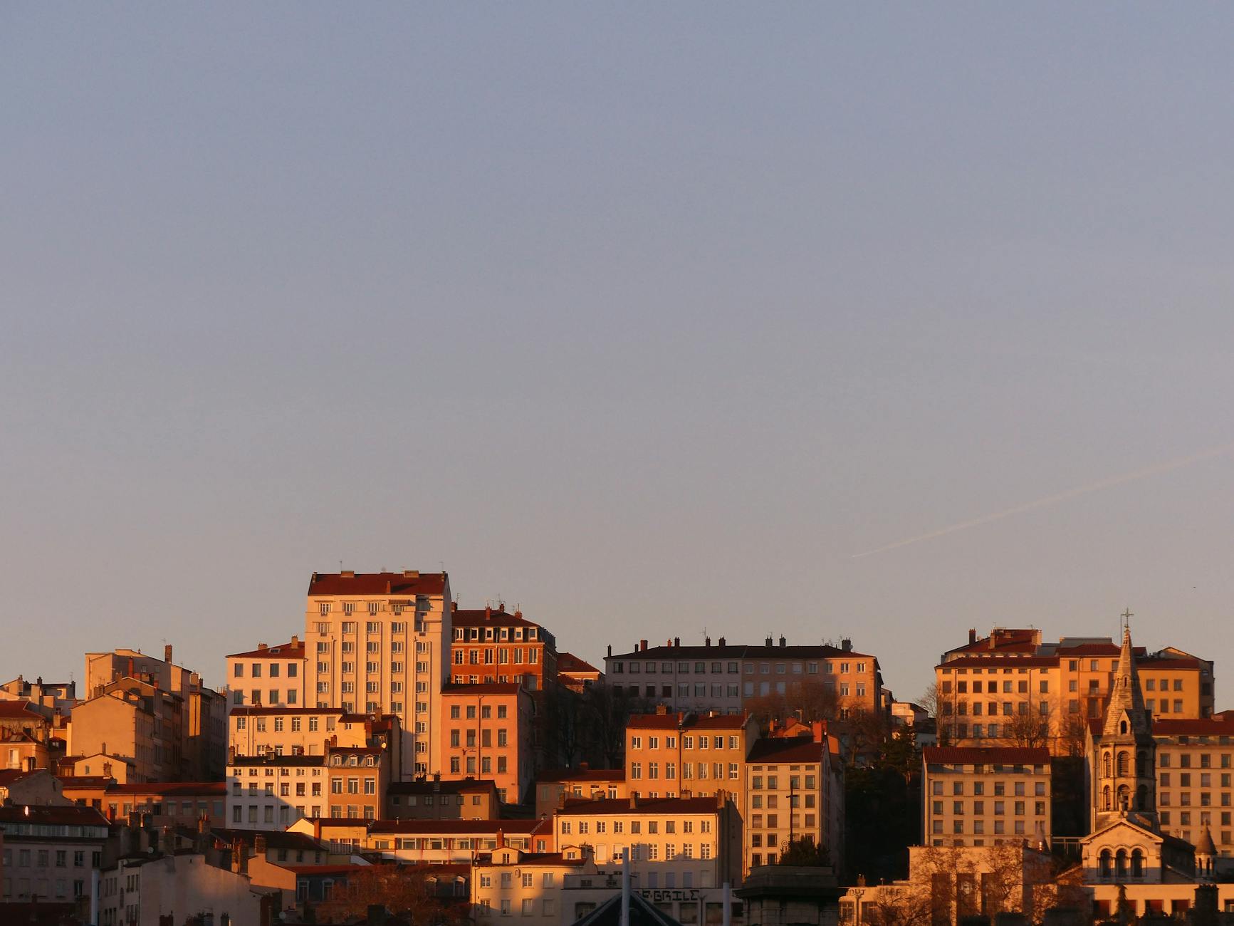 Sunset view of apartment buildings in Lyon