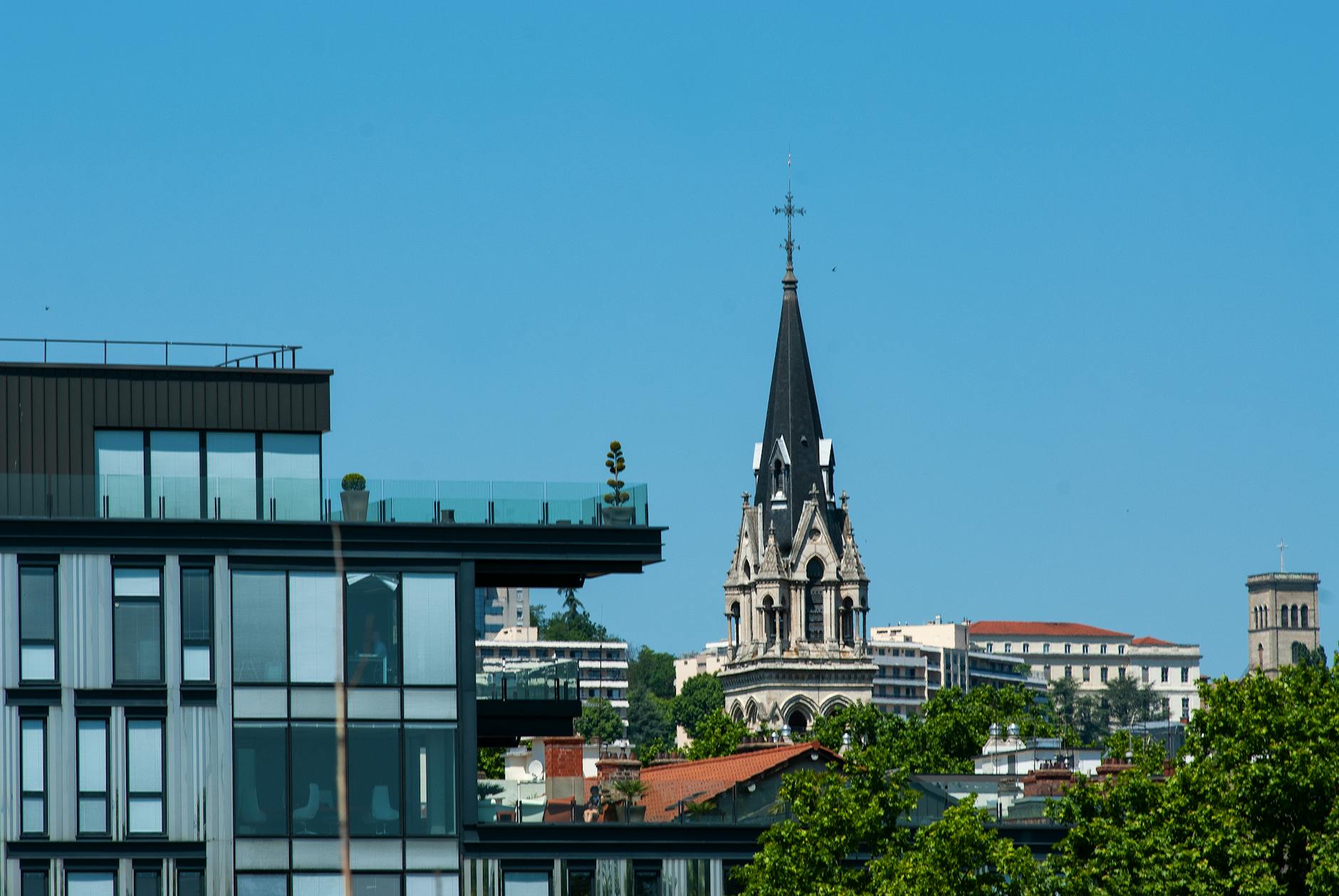 Lyon skyline with modern and gothic architecture