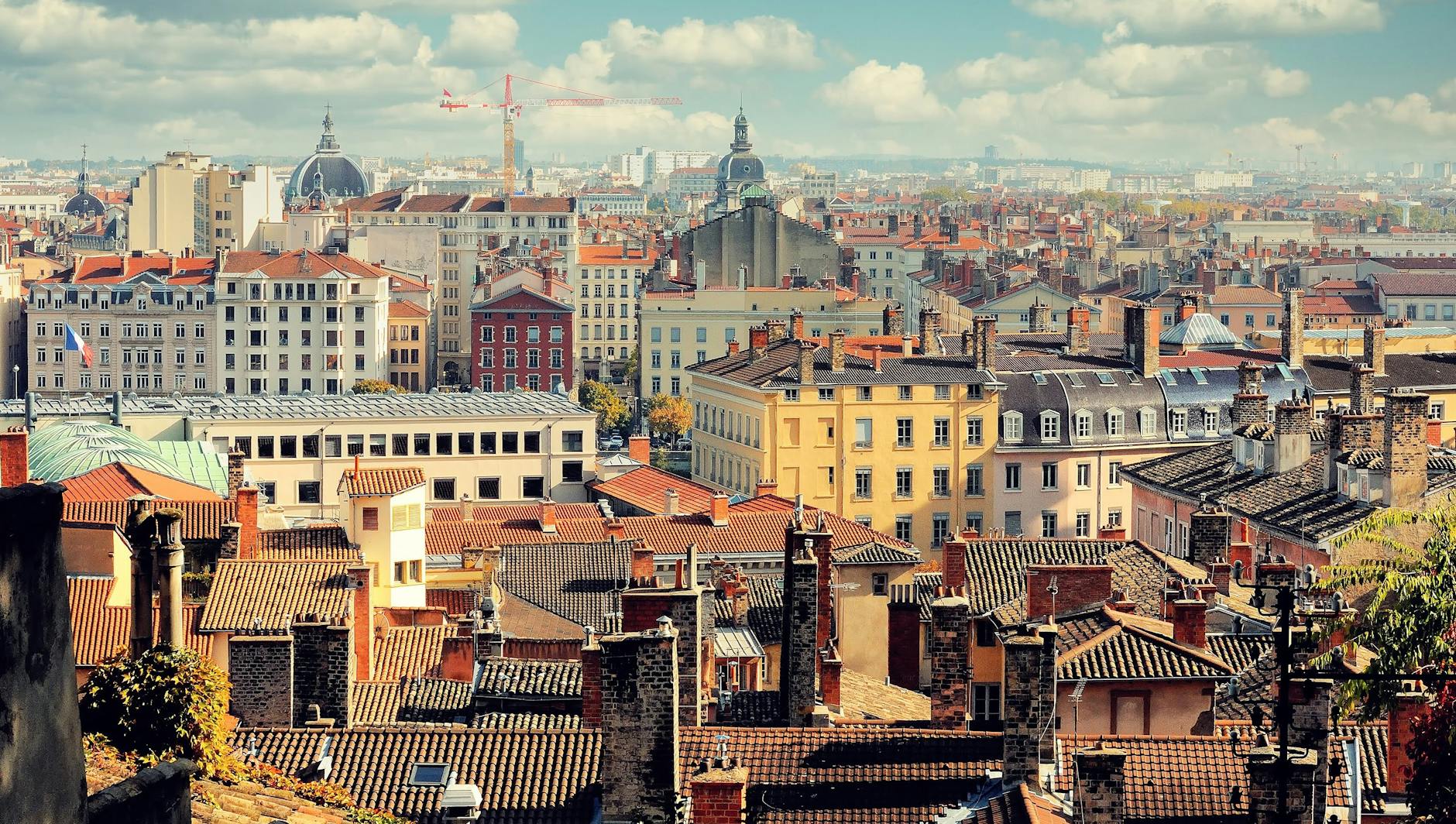 Aerial view of Lyon rooftops and skyline