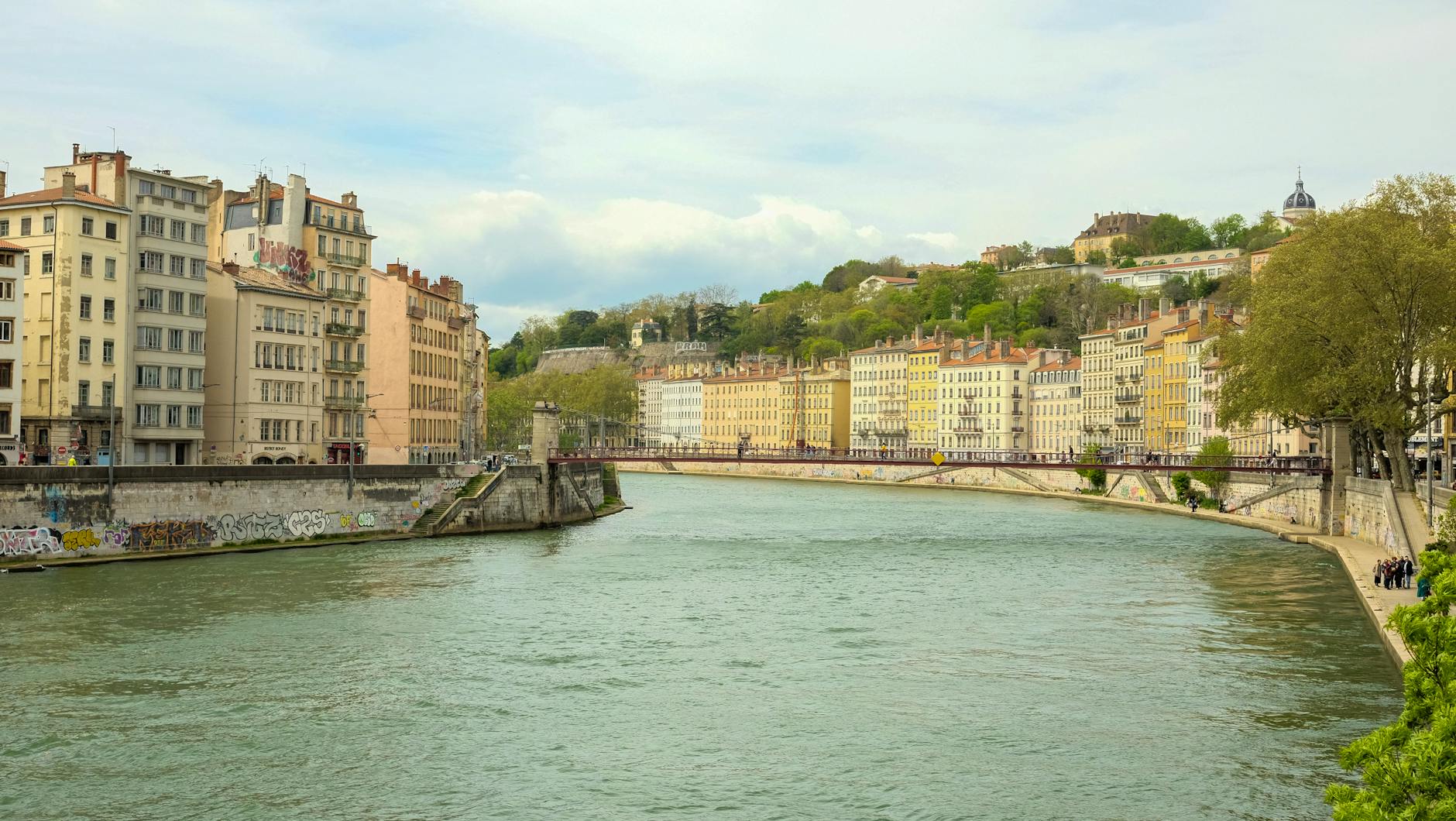 Scenic Lyon riverfront with historic architecture