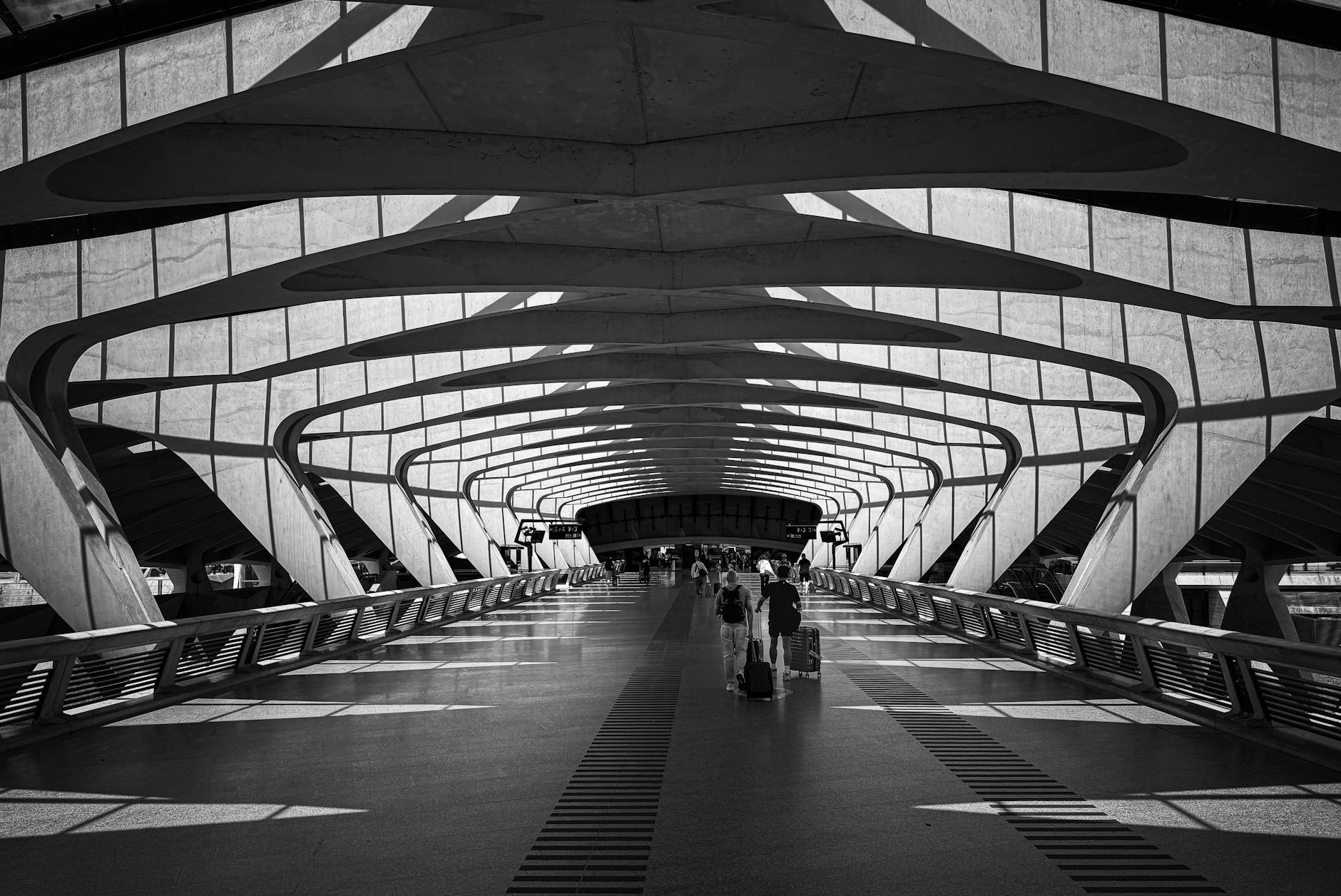 Modern arched architecture inside Lyon train station