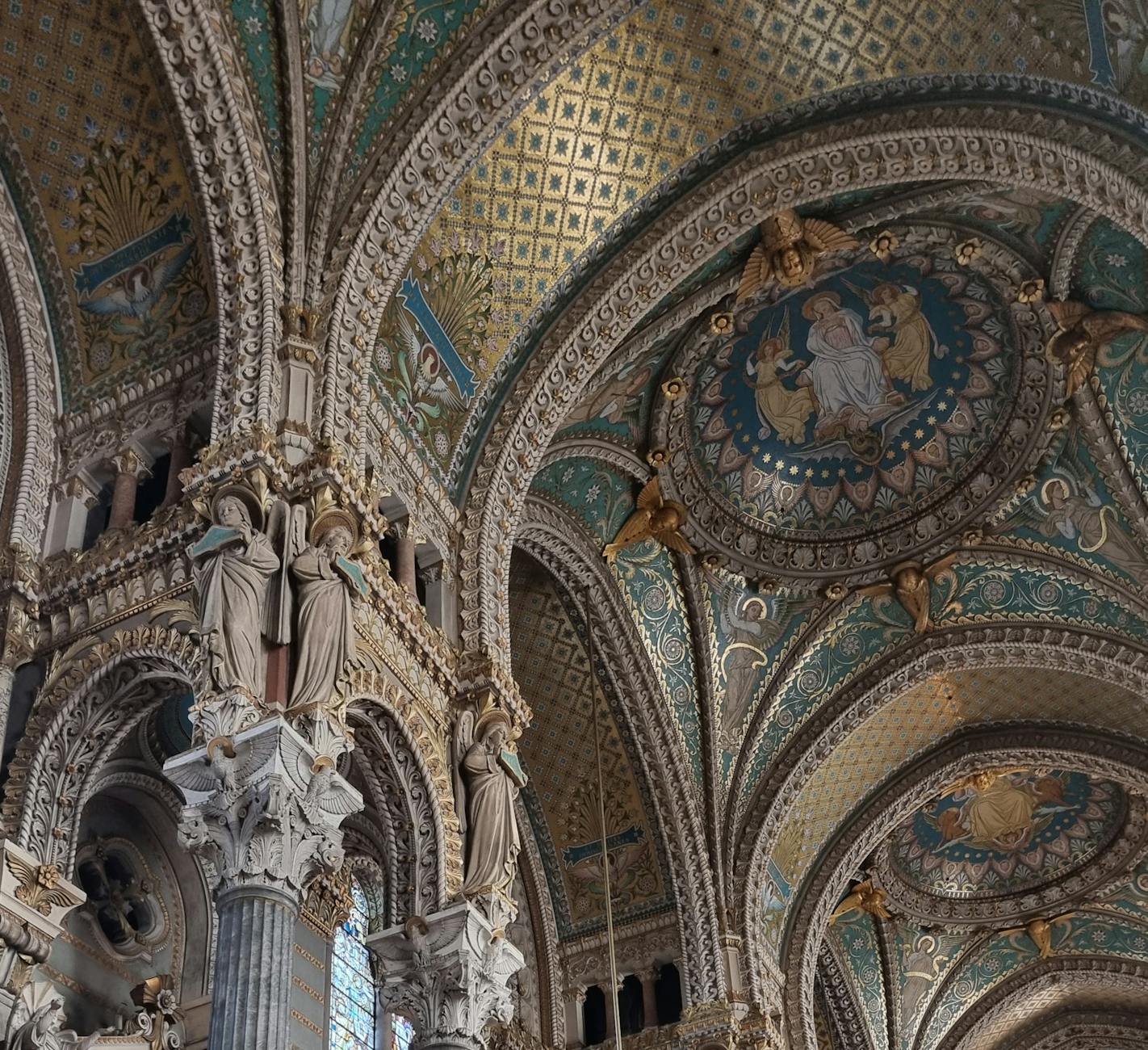 Ornate interior of the Basilica of Notre-Dame de Fourviere