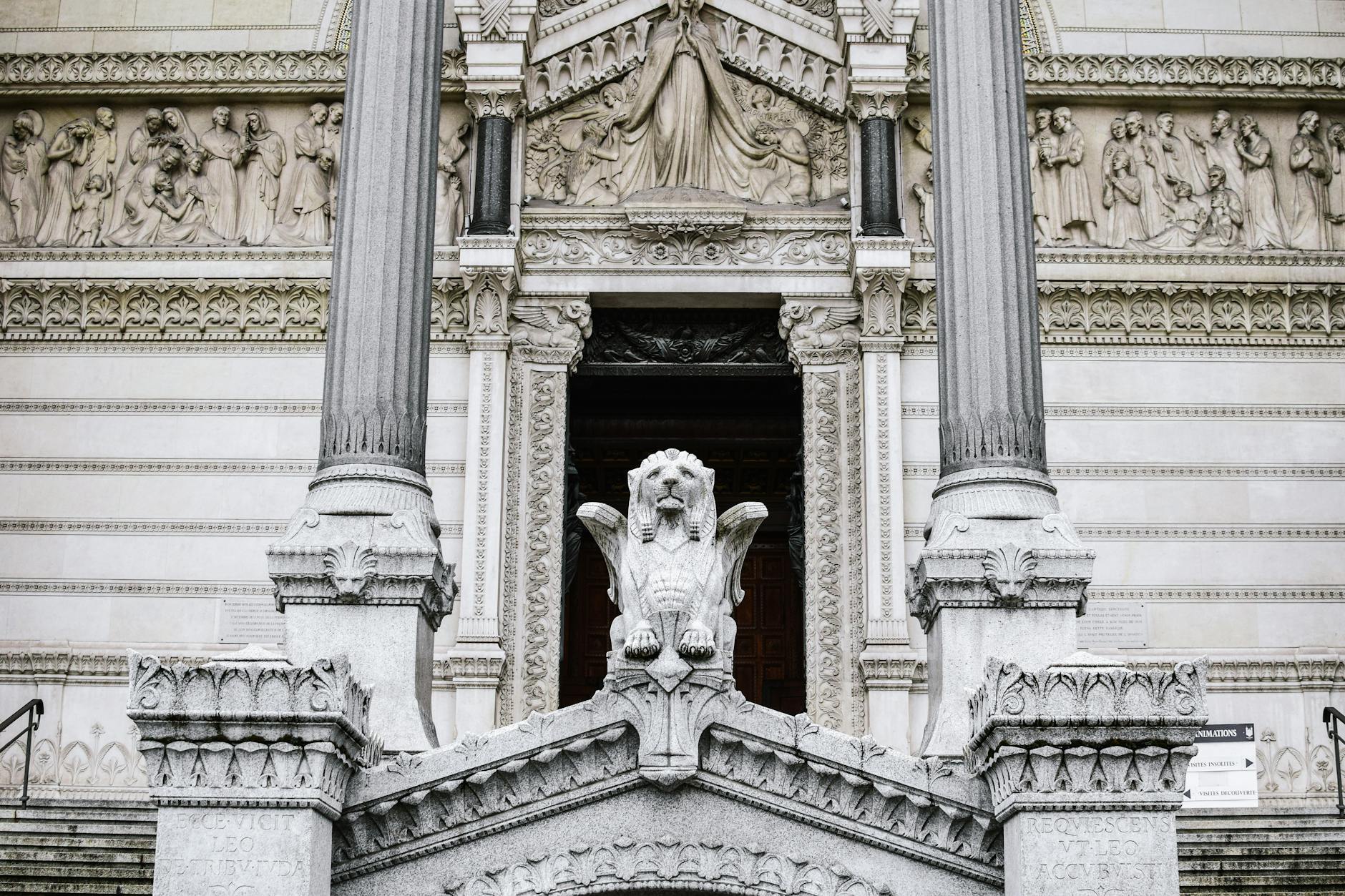 Ornate architectural details on the Basilica in Lyon