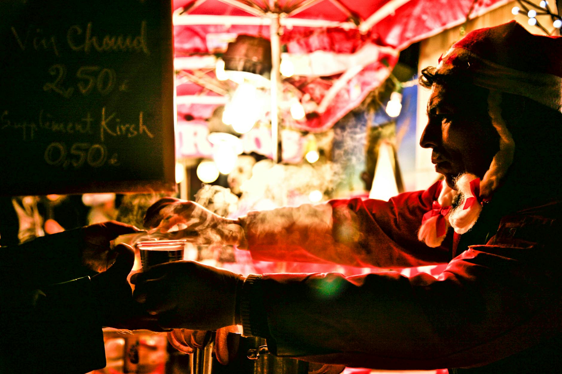 Hot wine stand at a Christmas market in Lyon
