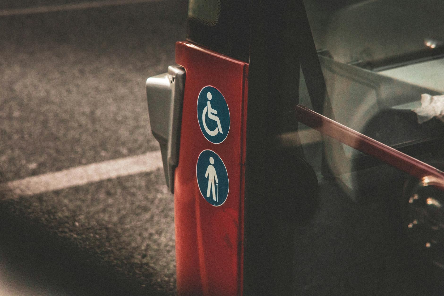 Accessibility and elderly passenger symbols on a city bus