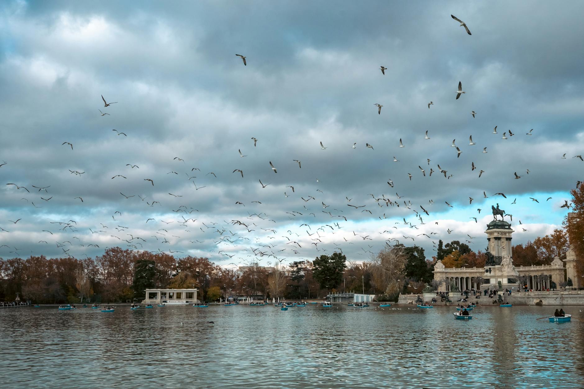 Boats on the lake in Retiro Park in Madrid