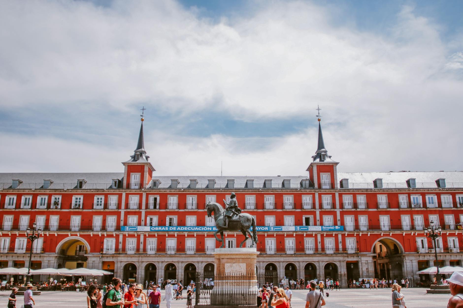 Plaza Mayor in Madrid with tourists and historic architecture