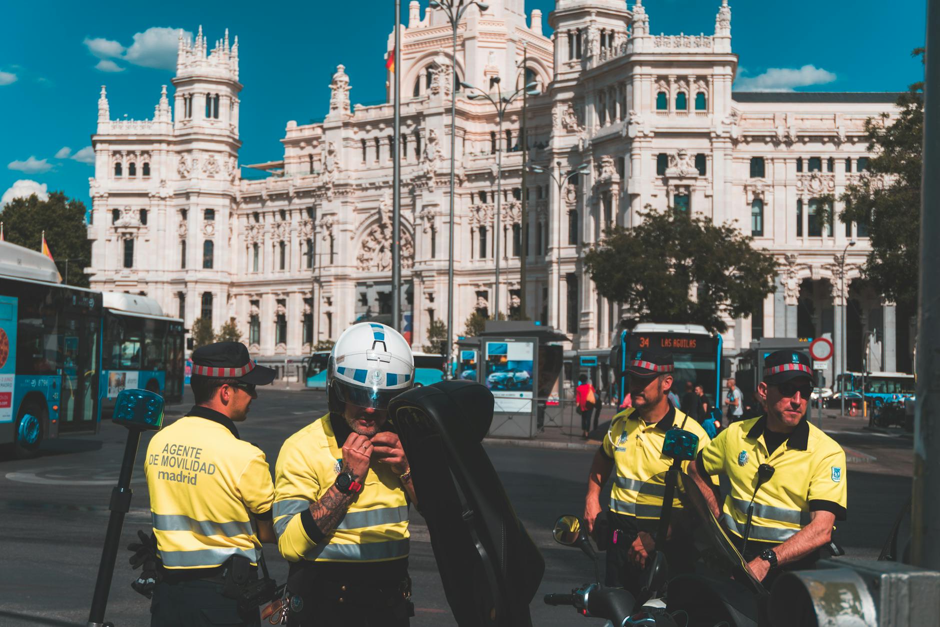 Police officers near Plaza de Cibeles in Madrid