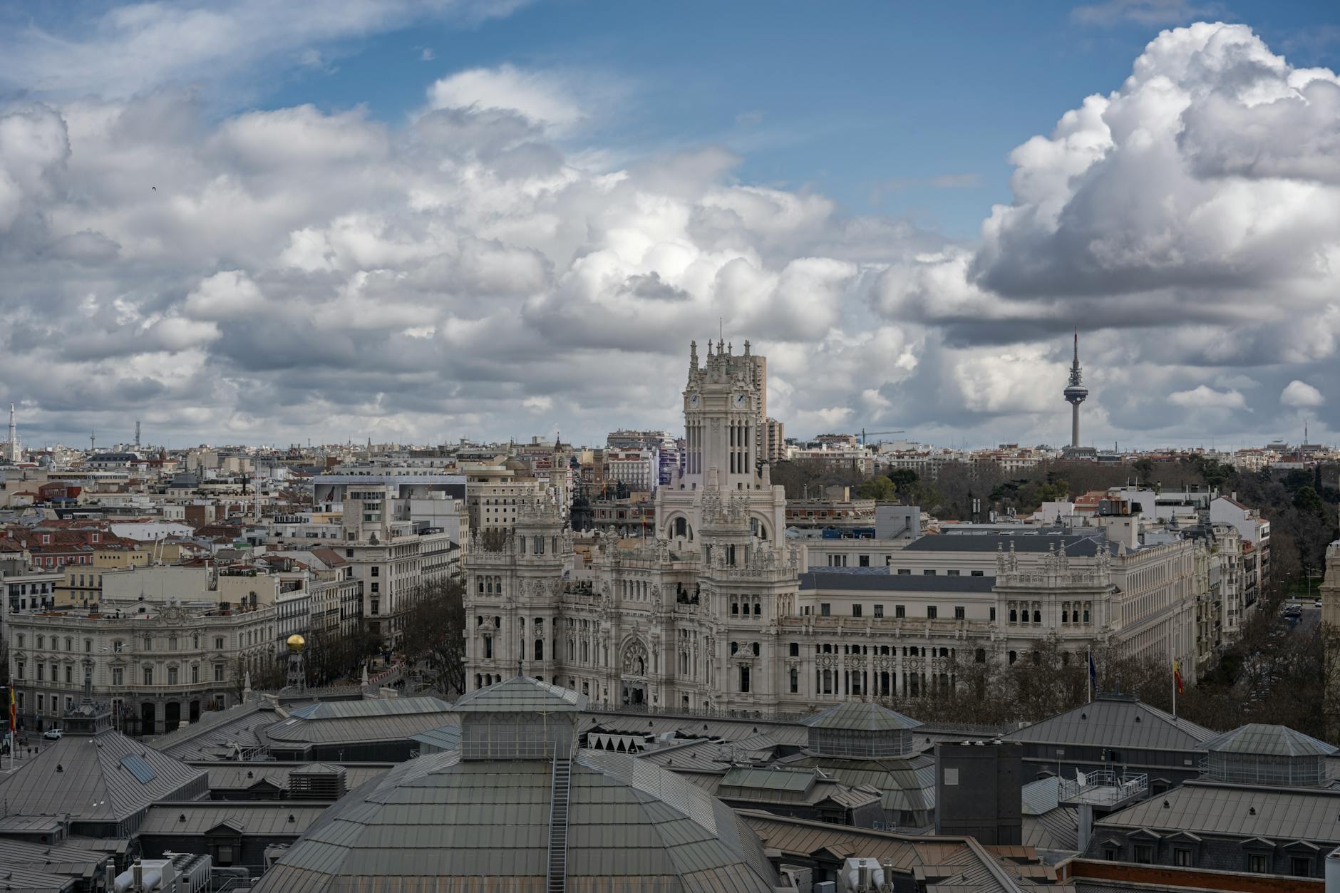 Aerial view of Madrid with Palacio de Cibeles