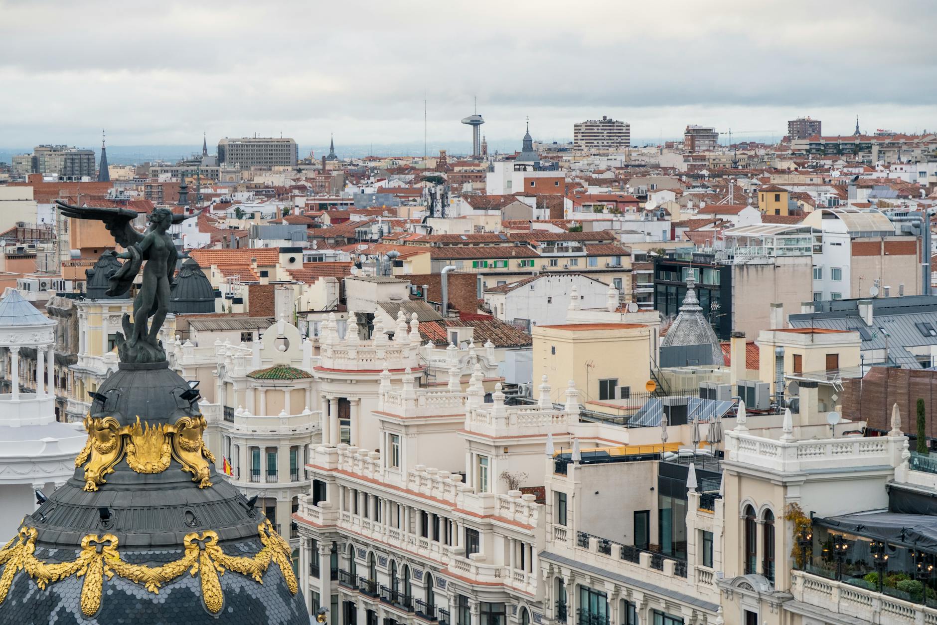 Madrid rooftops and the Metropolis Building viewed from above