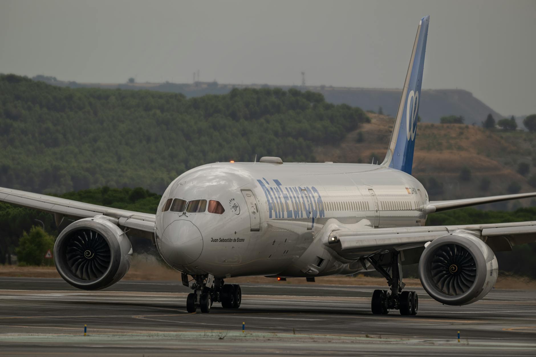 Air Europa Boeing 787 preparing for takeoff at Madrid Airport