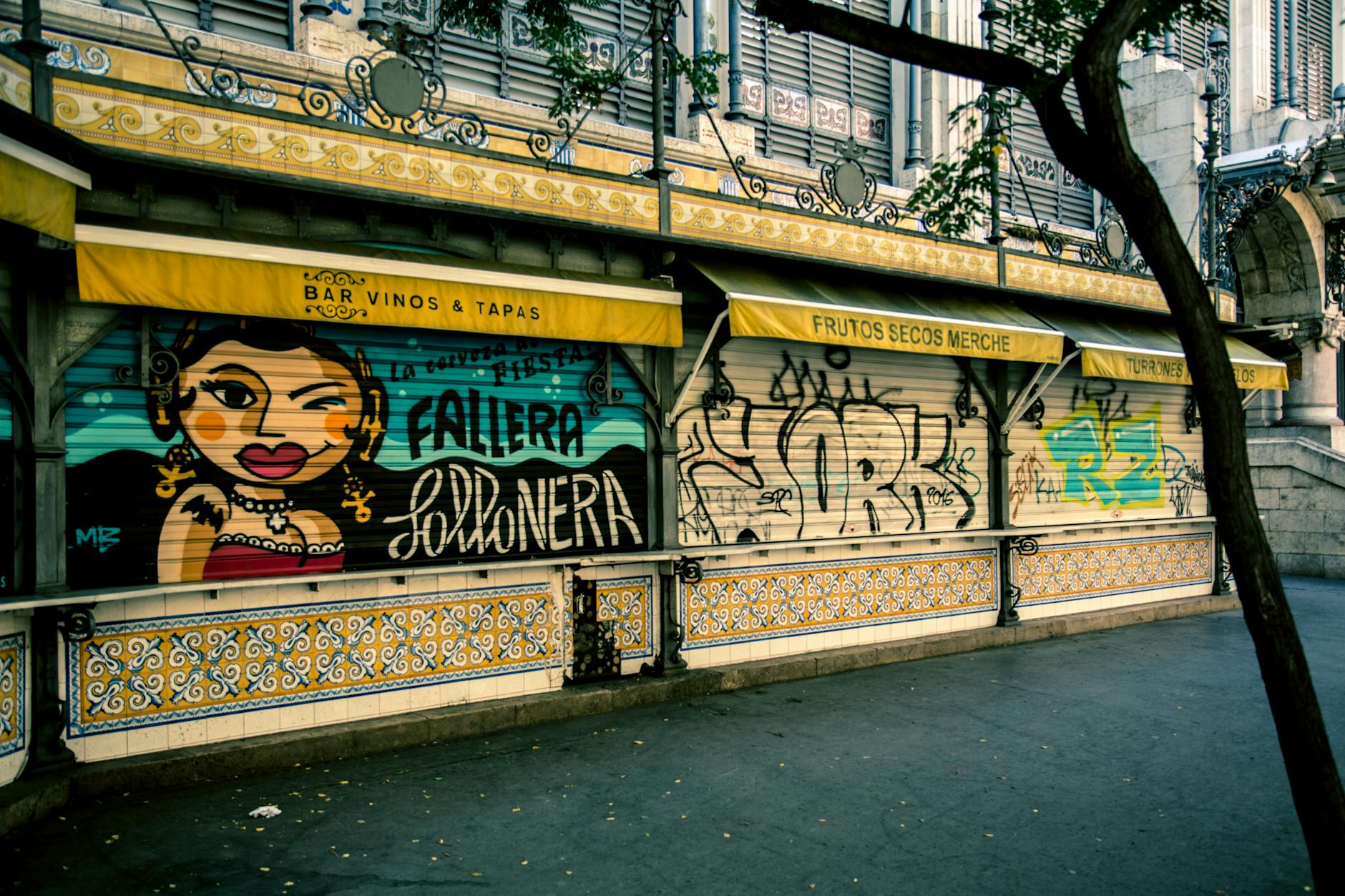 Street art on a Madrid building facade