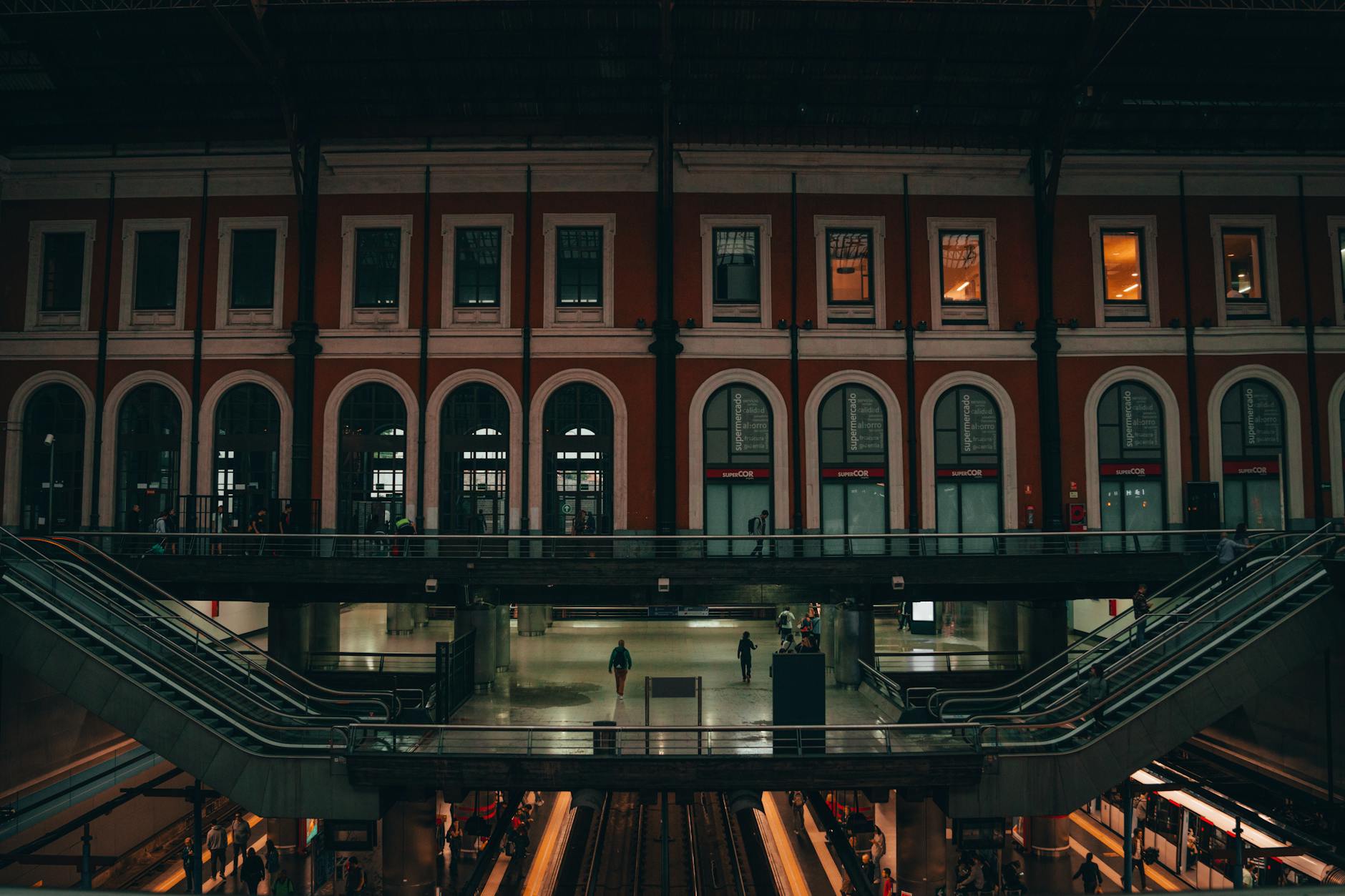 Principe Pio train station in Madrid at night