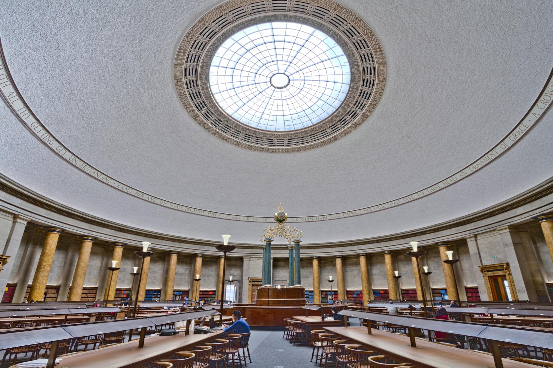 Manchester Central Library reading room with domed ceiling