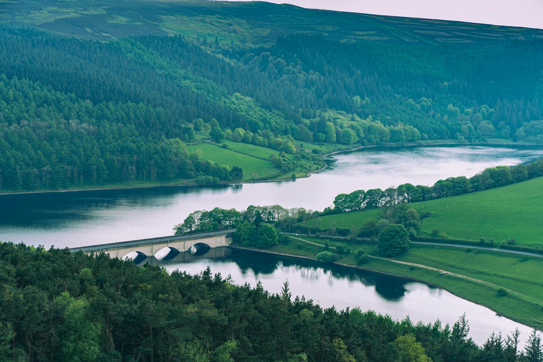 Ladybower Reservoir and surrounding Peak District landscape