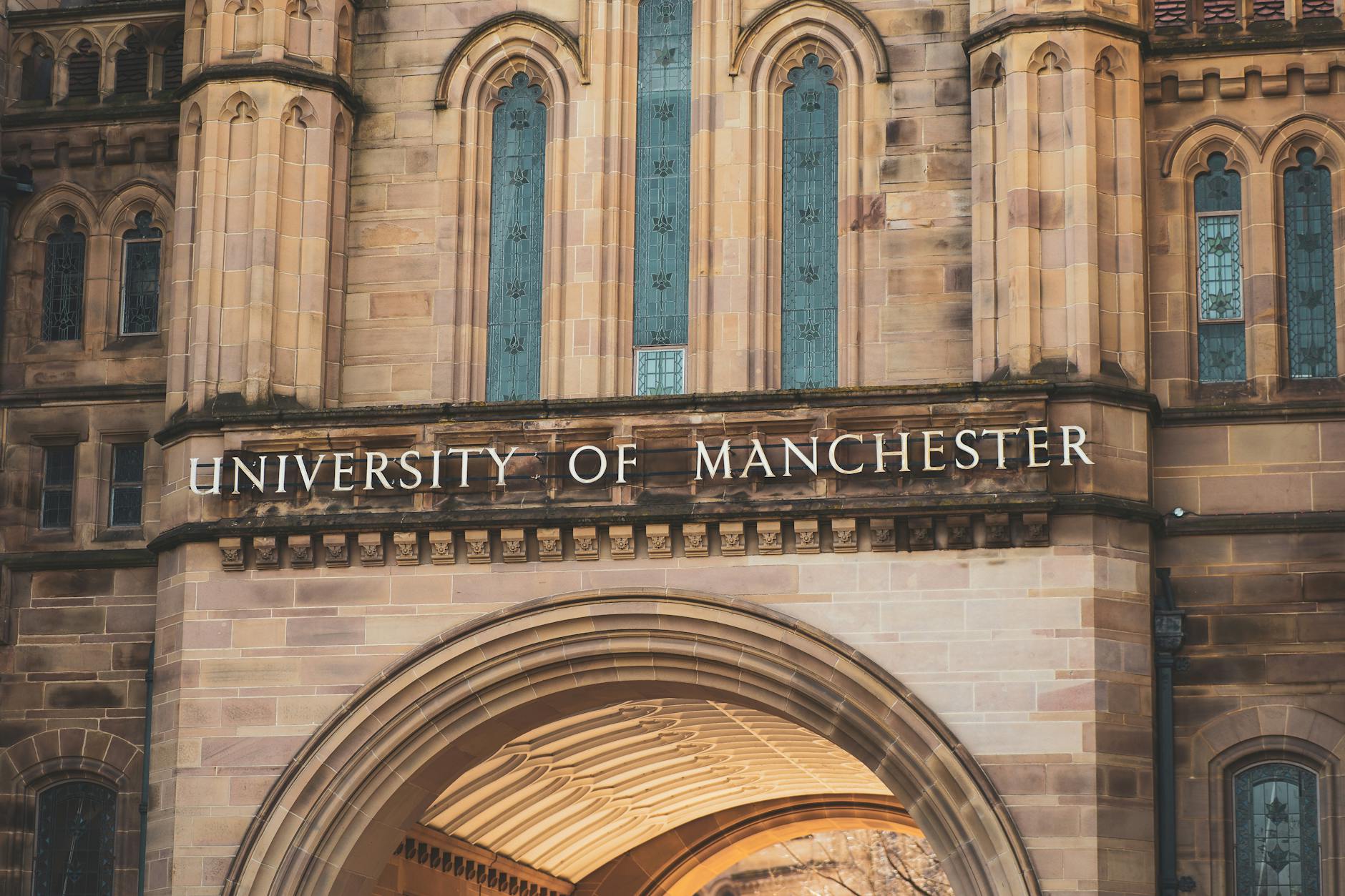 University of Manchester architectural details near budget food and walking routes